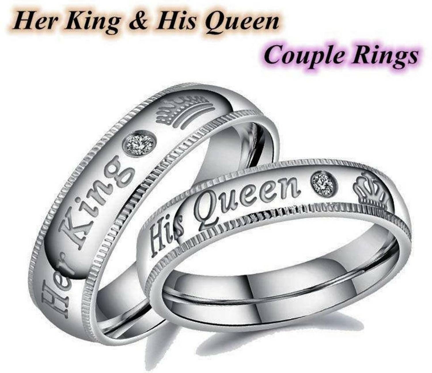 ANORI Adjustable Couple Rings Combo for Lovers Brass, Stainless Steel, Copper Cubic Zirconia Rhodium, Silver, Titanium Plated Ring Set