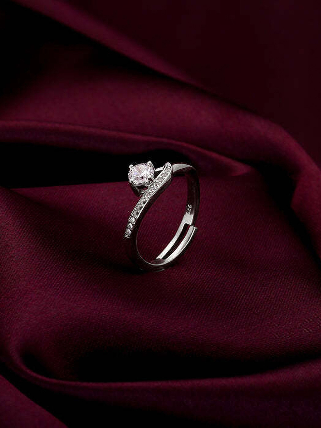 Image of GIVA Silver Zircon Embrace Ring Sterling Silver Cubic Zirconia Rhodium Plated Ring