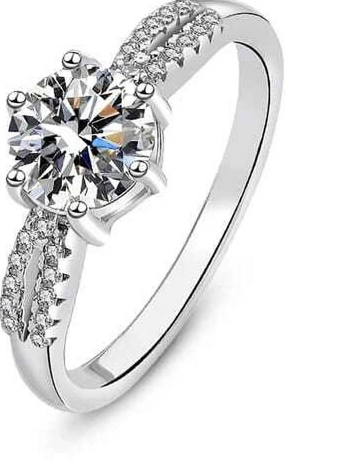 BRD jewelry 925 Sterling Silver Solitaire Adjustable Ring For Women and Girls Sterling Silver Cubic Zirconia Sterling Silver Plated Ring