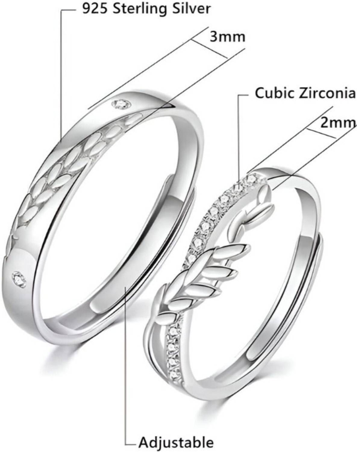 GanPatique Adjustable Couple Rings Set Silver - Image 3