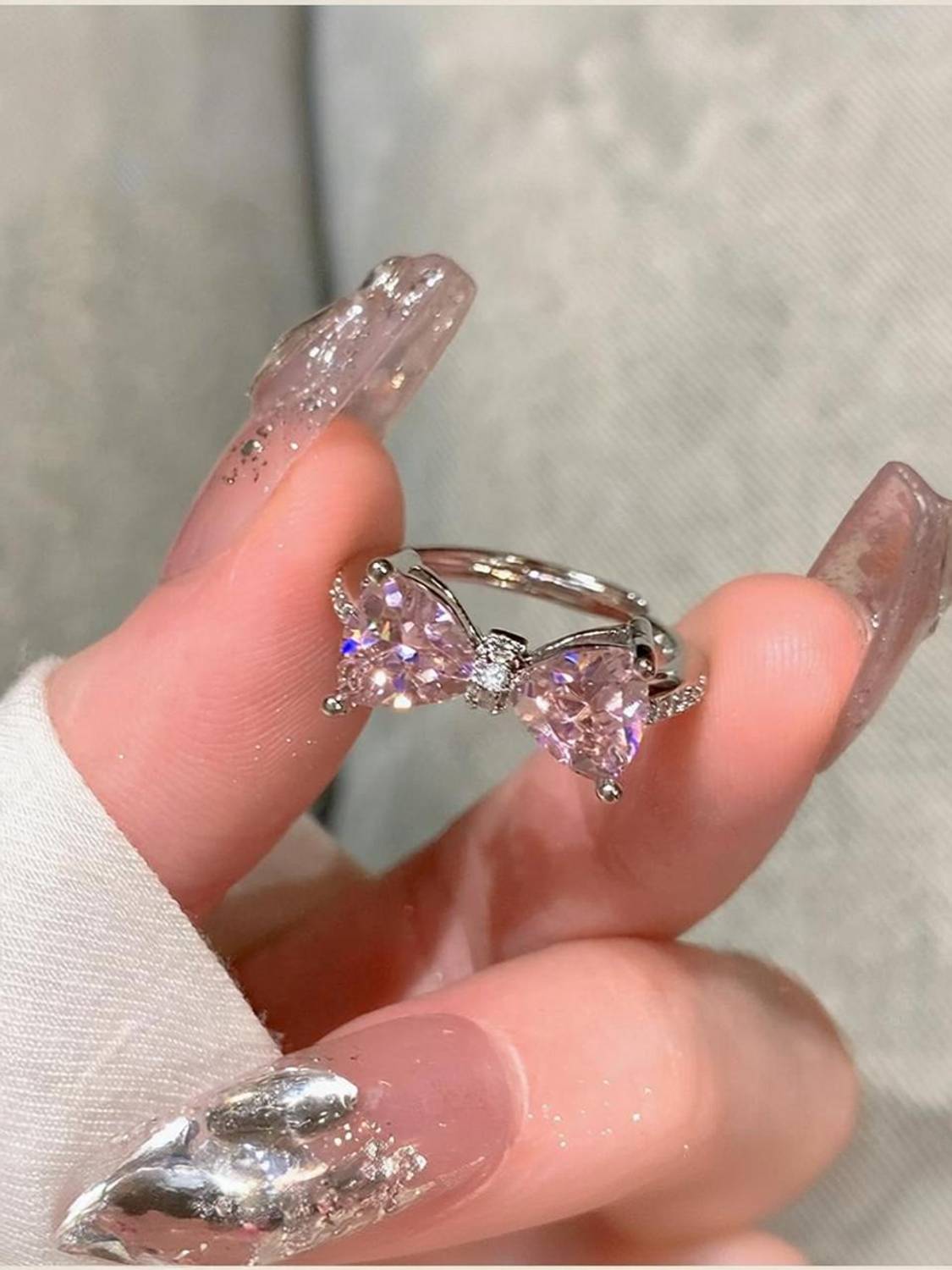 Modeflix Cute Bow-Style Pink Stone Ring