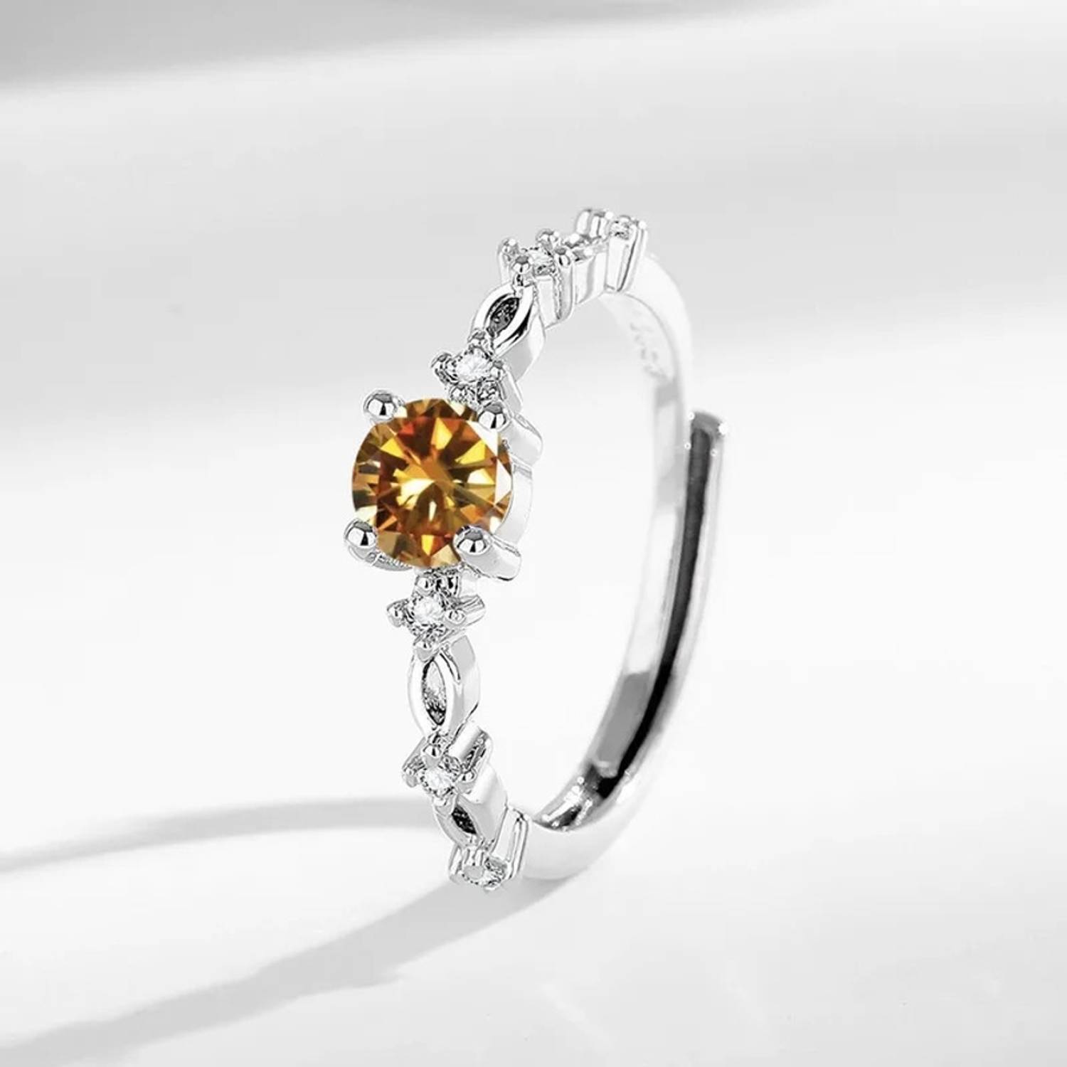 BRIXTAA Silver Finish Round Cut Colorful Zirconia Adjustable Golden stone Ring Stainless Steel Zircon Silver Plated Ring
