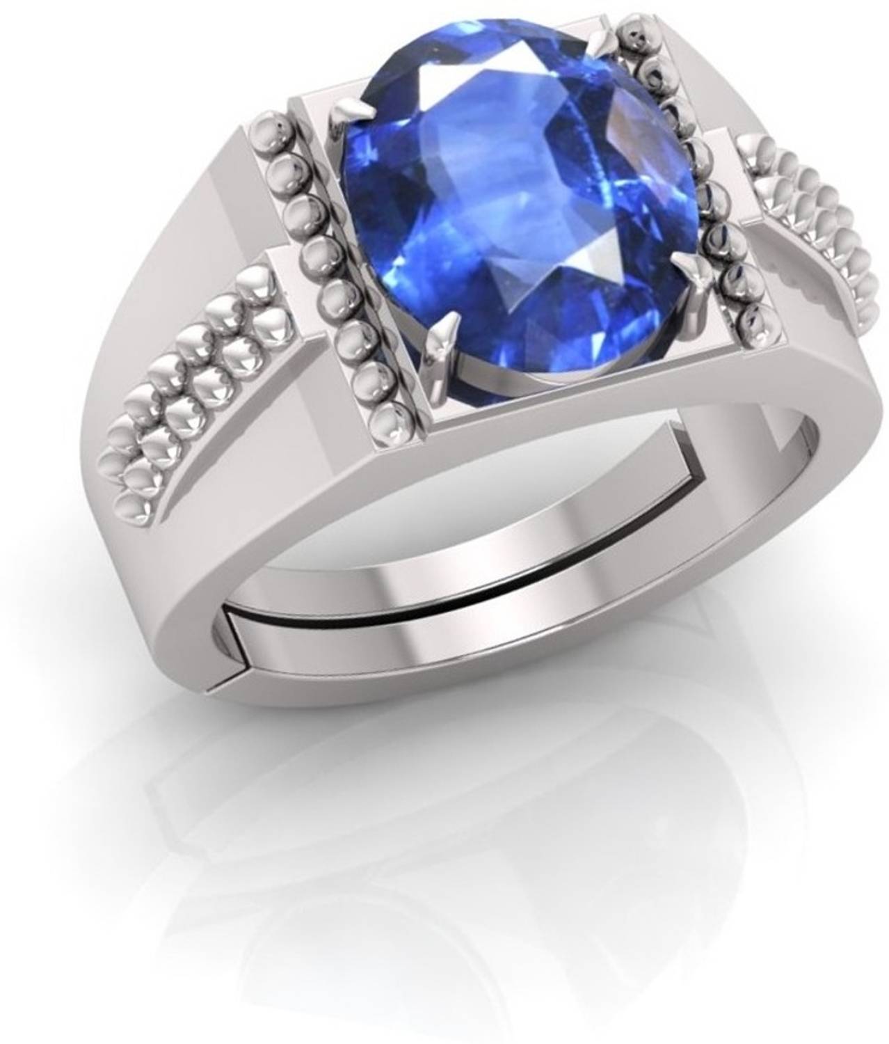 AMG Gems 4.25 Ratti Blue Sapphire Neelam Gemstone Adjustable Ring For men And Women Brass Sapphire Silver Plated Ring