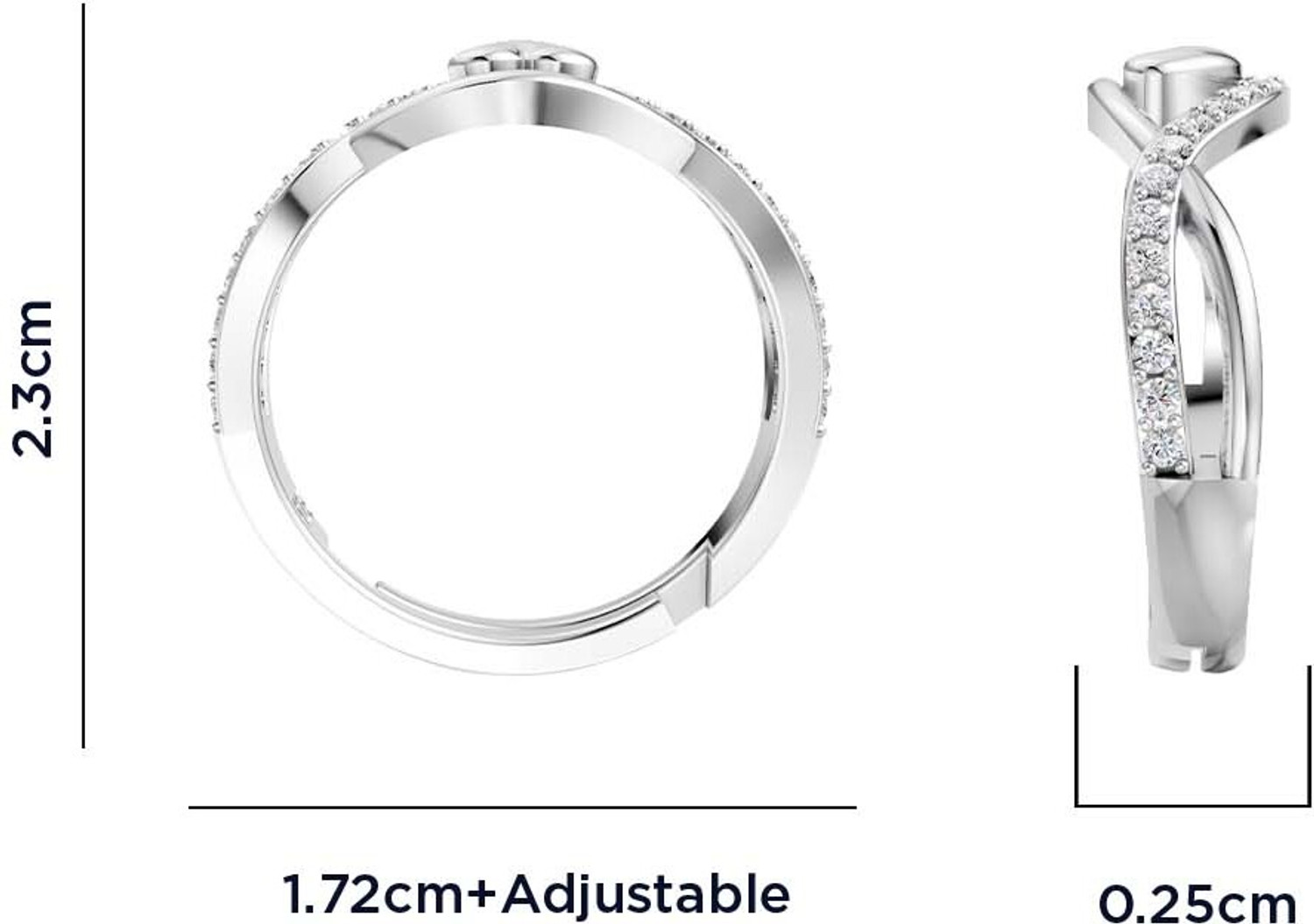 Image of Miss Highness 925 Pure Silver Heart Twist Zircon Ring for Women, Adjustable Size, Gift for Her Sterling Silver Cubic Zirconia Rhodium Plated Ring