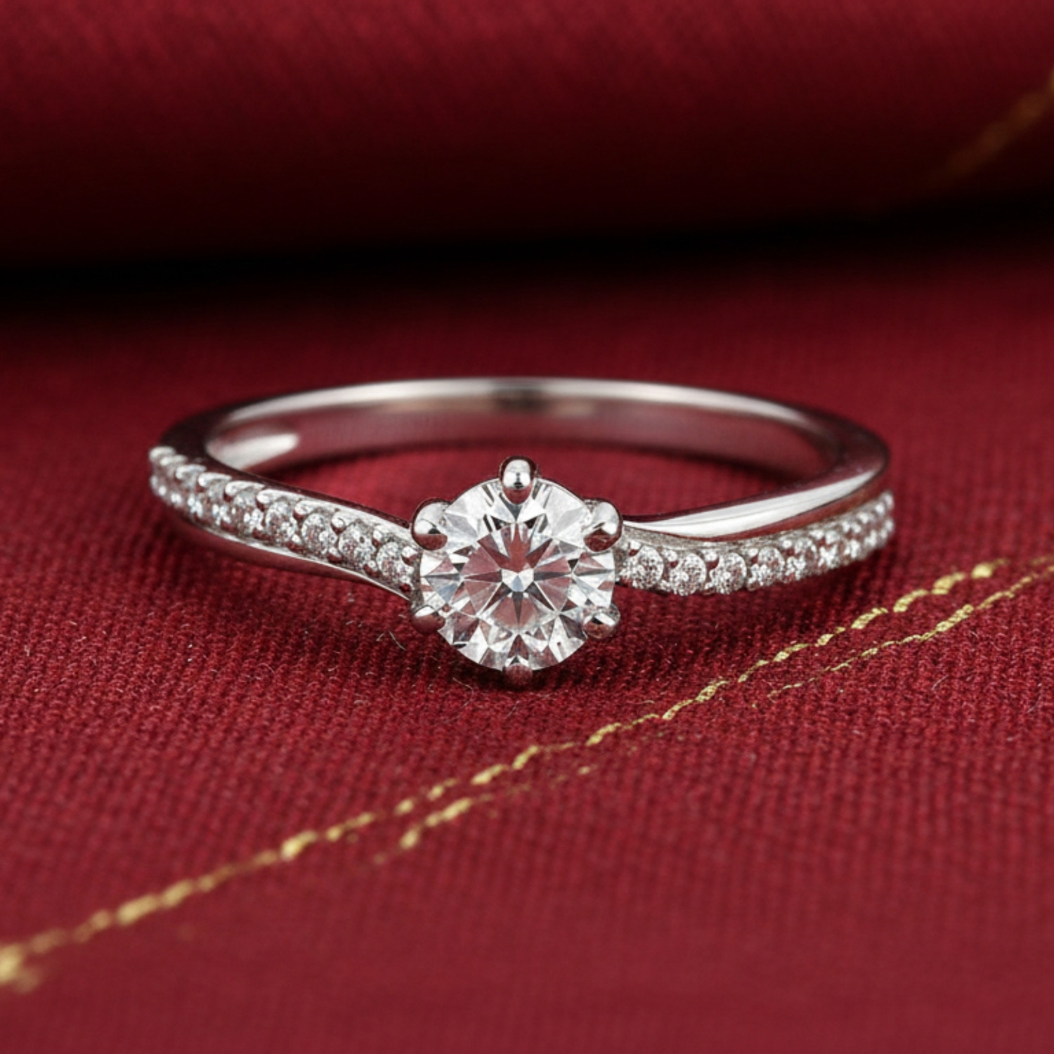 Image of Zarkan 925 Hallmark Silver Round Cubic Zirconia Twist Engagement Wedding Ring Sterling Silver Cubic Zirconia Rhodium Plated Ring