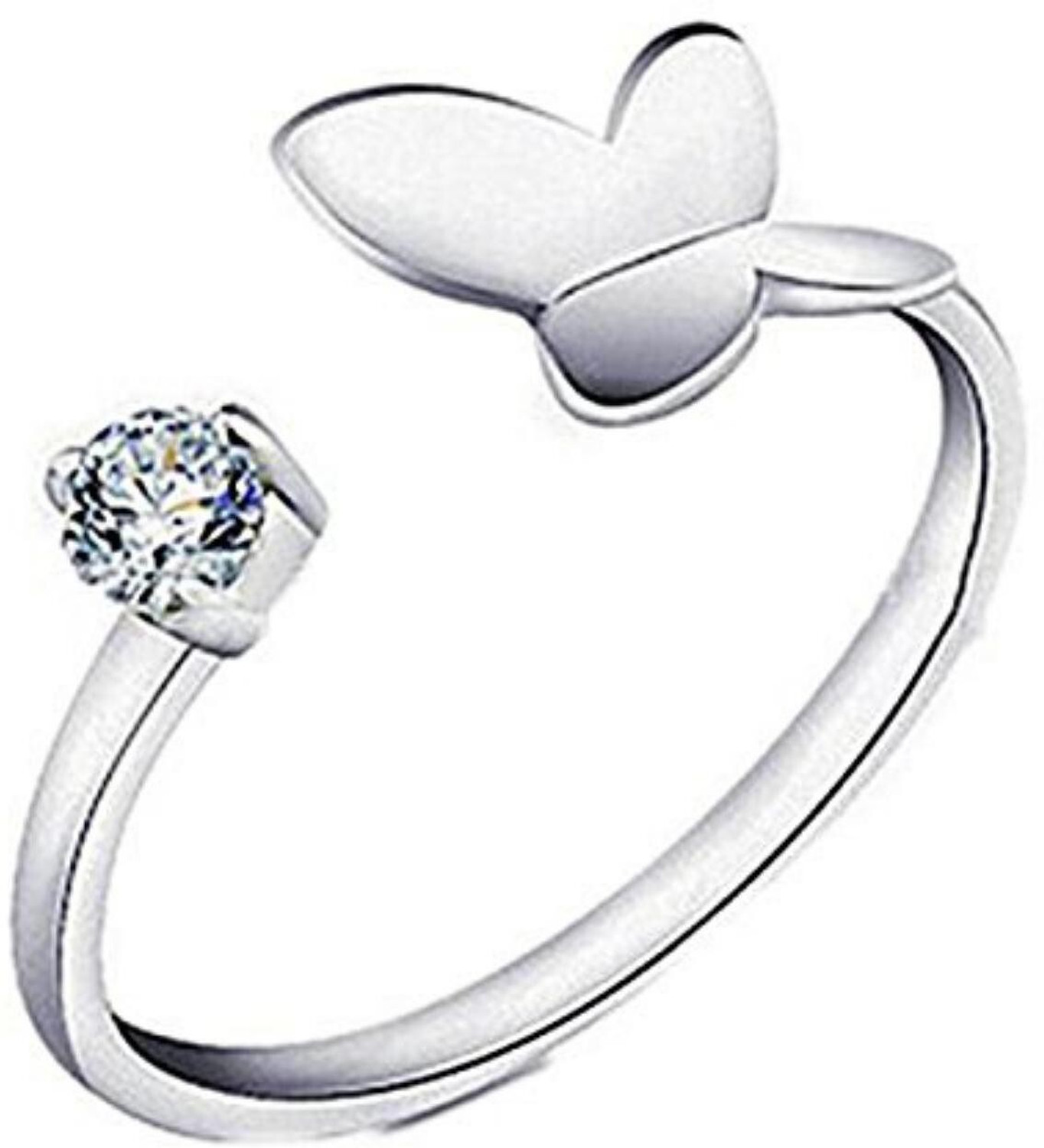 Image of MYKI Bewitching Butterfly Adjustable Ring Stainless Steel Cubic Zirconia Silver Plated Ring