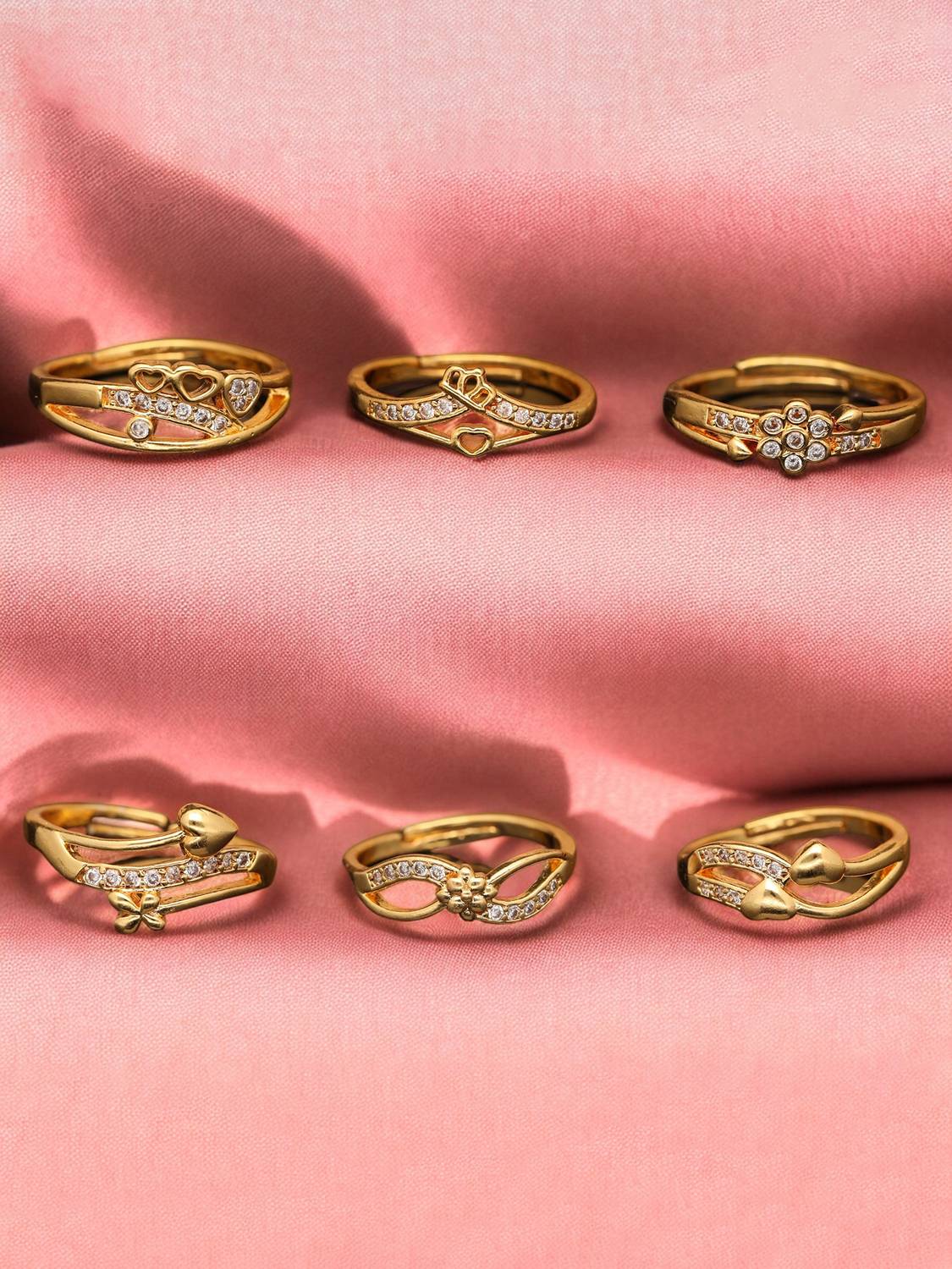 brado jewellery Pack of 6 Stylish Finger ,designed for women and girls Brass Diamond Gold Plated Ring
