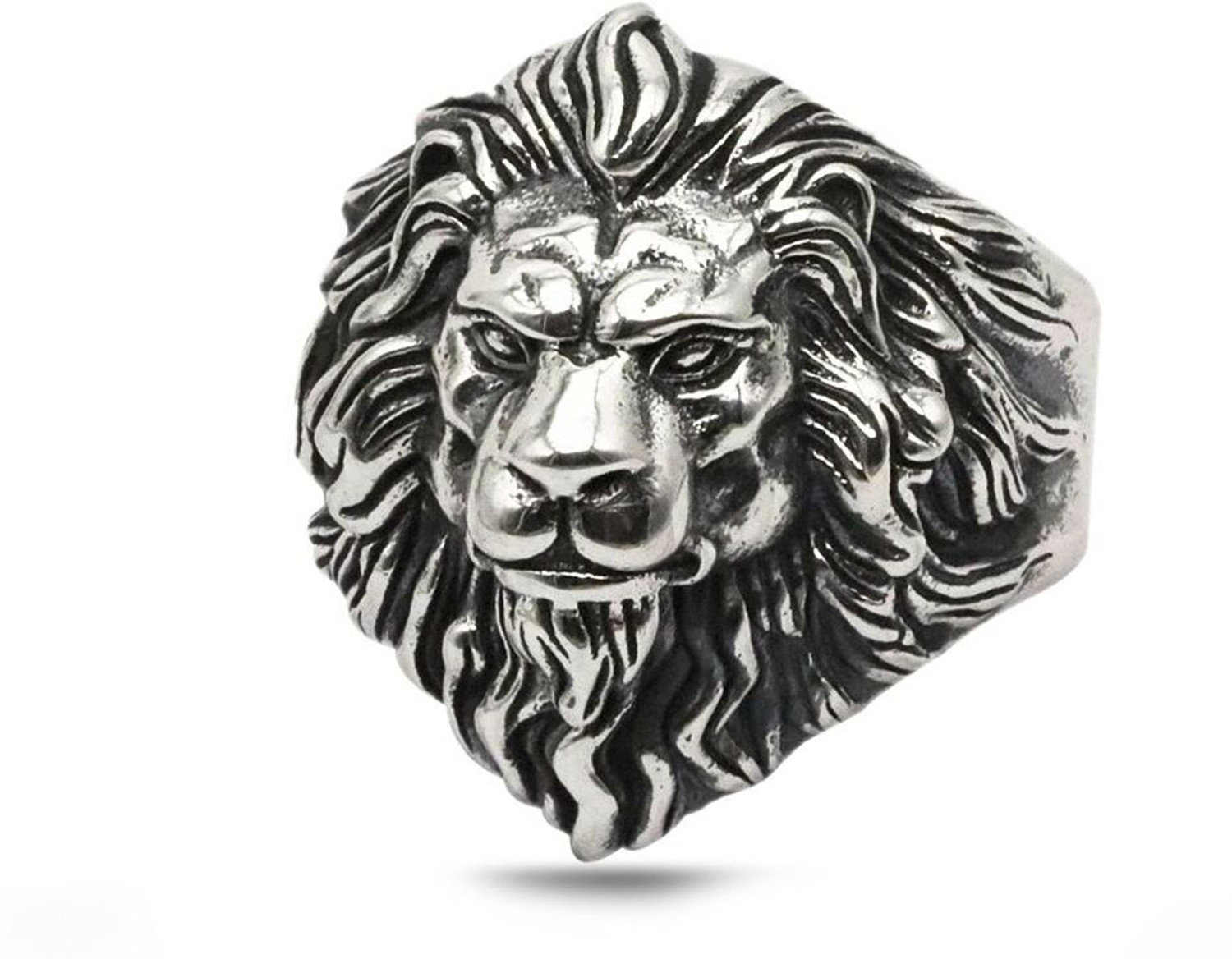 Image of SAIIZEN Stainless Steel Silver plated Free Size Lion Face Ring For Men & Boy Finger Ring Stainless Steel Silver Plated Ring