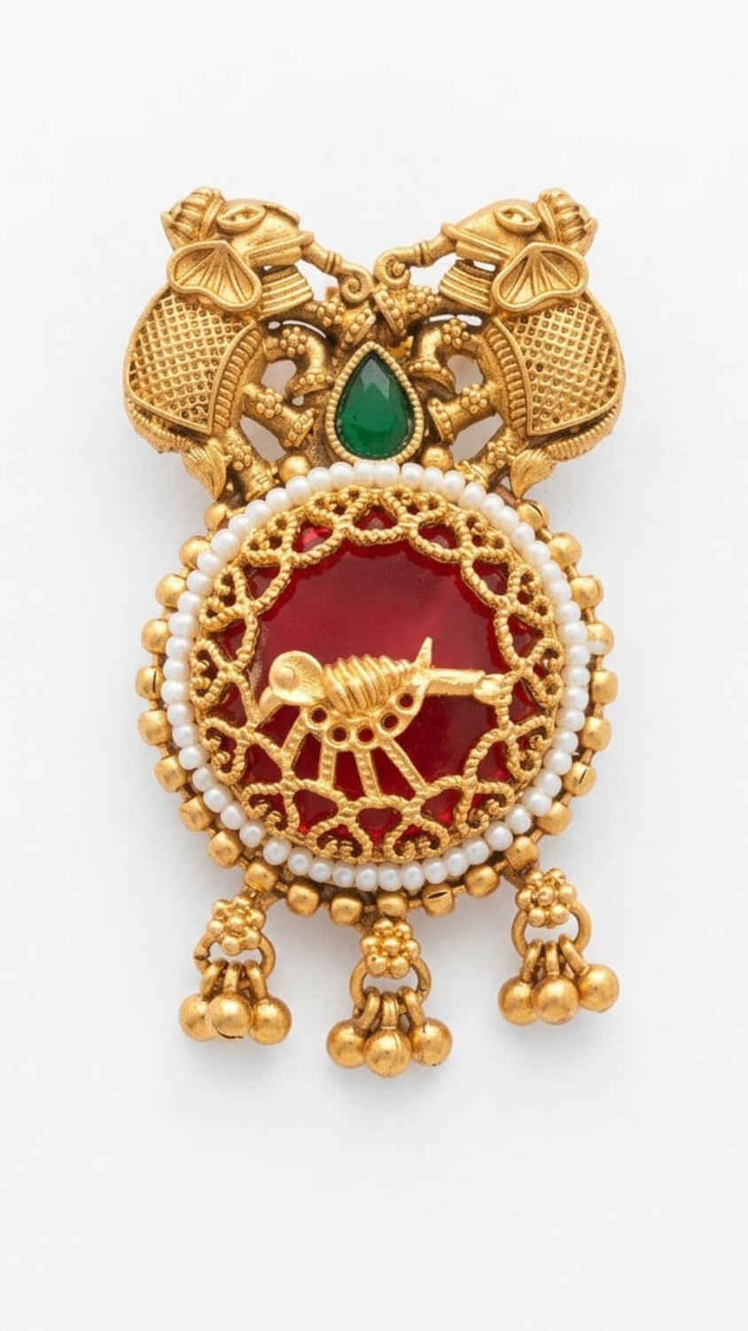 Image of Rajasthani shringar Women's Copper Elephant Design Red Stone Kashmiri ring Copper Gold Plated Ring