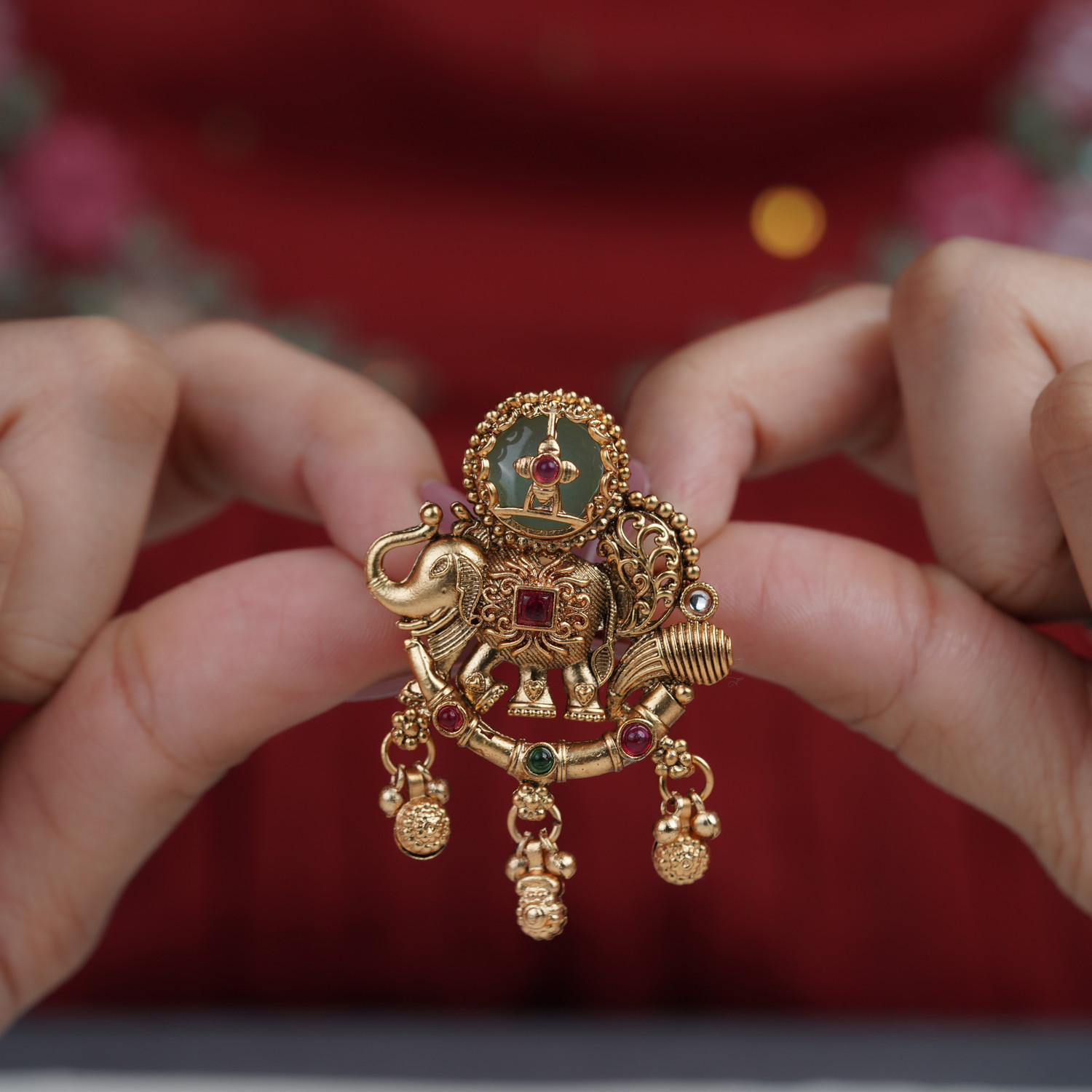 Image of JUERI Elephant Design Gold Plated Heritage Ring For Women| Traditional Finger Ring For Brass Gold Plated Ring