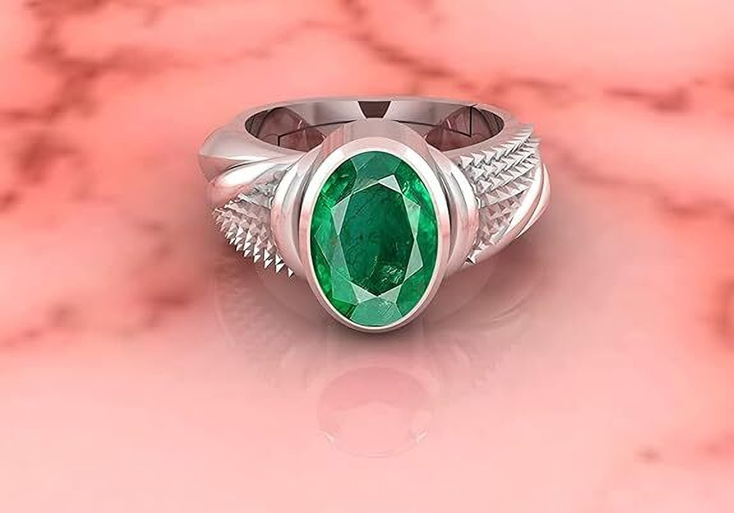 Image of SIDHGEMS 8.25 Ratti 7.25 Carat Natural Emerald /Panna Gemstone 92.5 Sterling Silver Emerald Silver Plated Ring