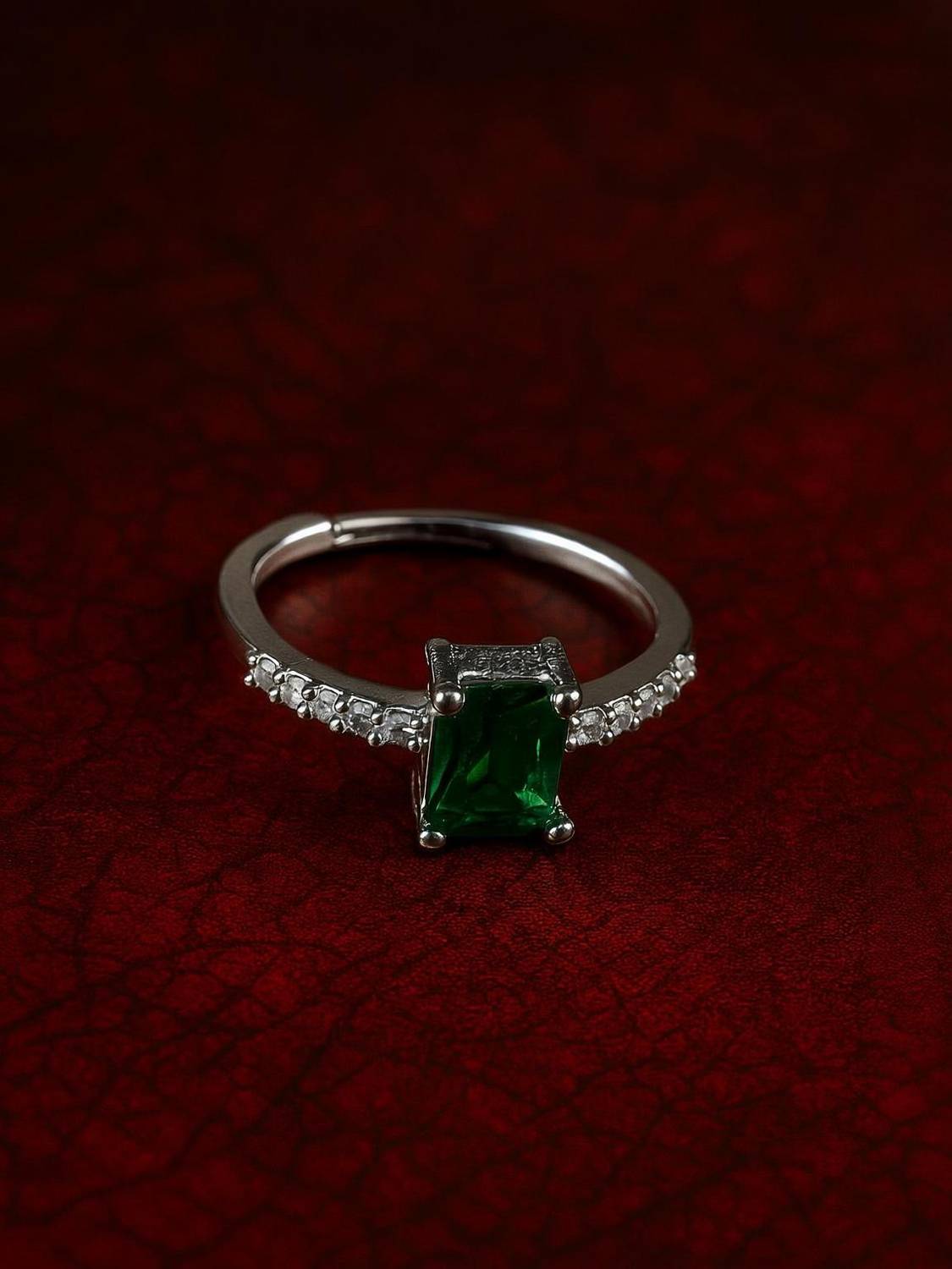 BOGHRA SALES Green Diamond Silver Ring For Girls,Women Silver Diamond Silver Plated Ring