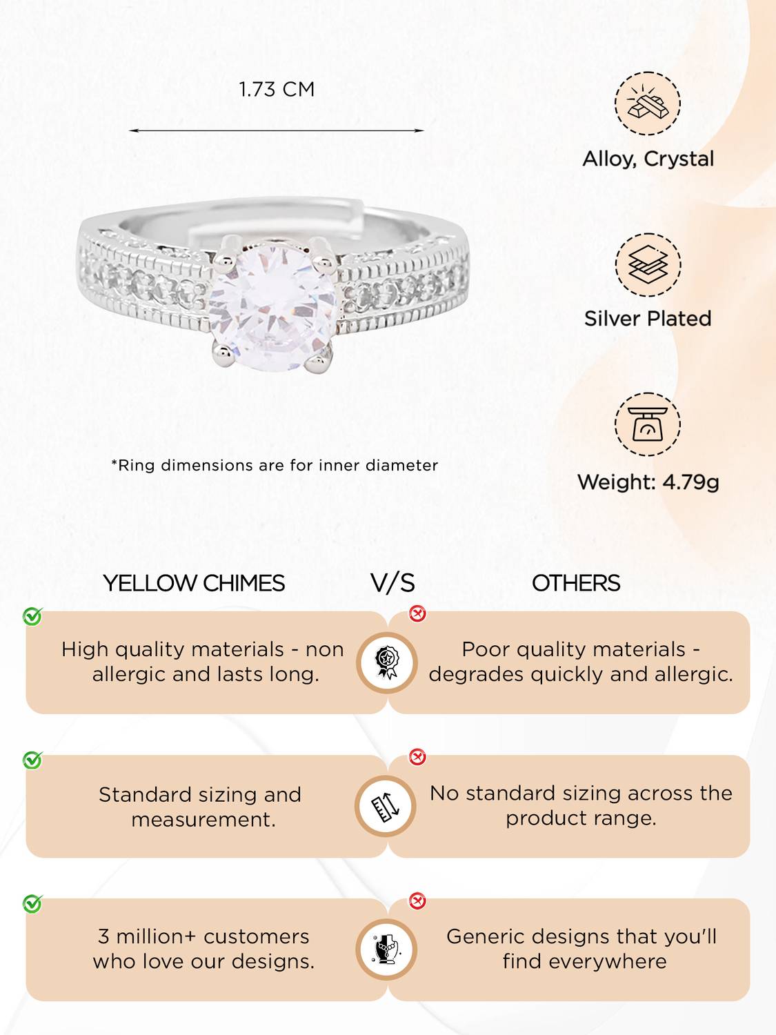YELLOW Chimes Valentines White Crystal Adjustable Ring Women - Image 4