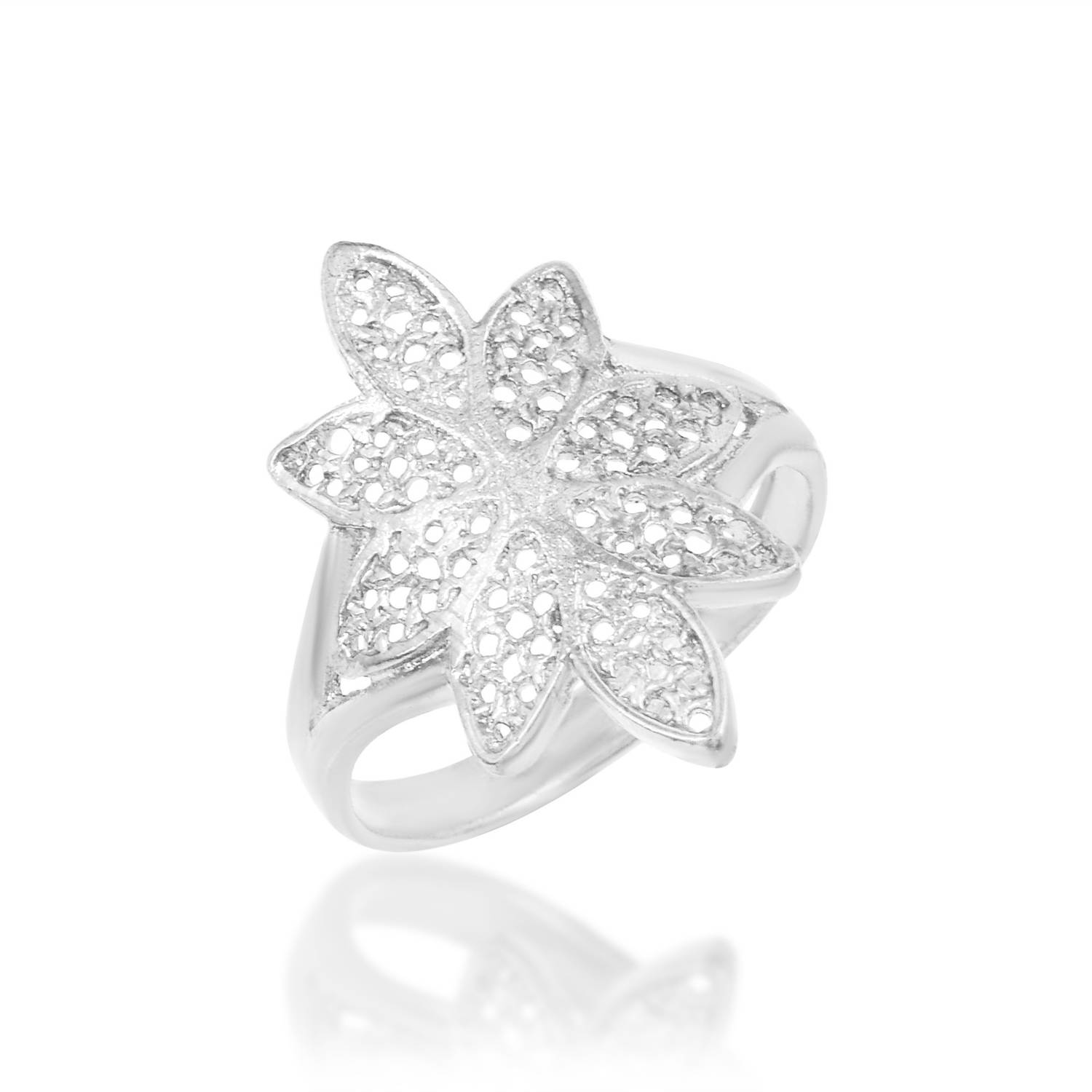 Admier Silver Plated Brass Flower Design Handmade Raswara Work Traditional Ring Brass Gold Plated Ring