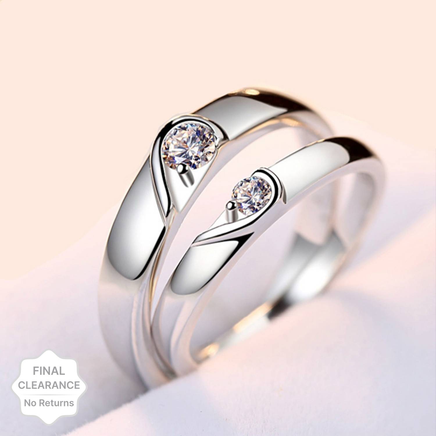 ringzinnie Adjustable Couple Rings Combo for Lovers Valentine Jewellery Alloy Cubic Zirconia Rhodium, Silver, Titanium Plated Ring