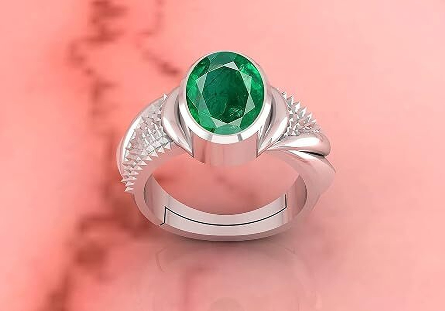 Image of SIDHGEMS 8.25 Ratti 7.25 Carat Natural Emerald /Panna Gemstone 92.5 Sterling Silver Emerald Silver Plated Ring