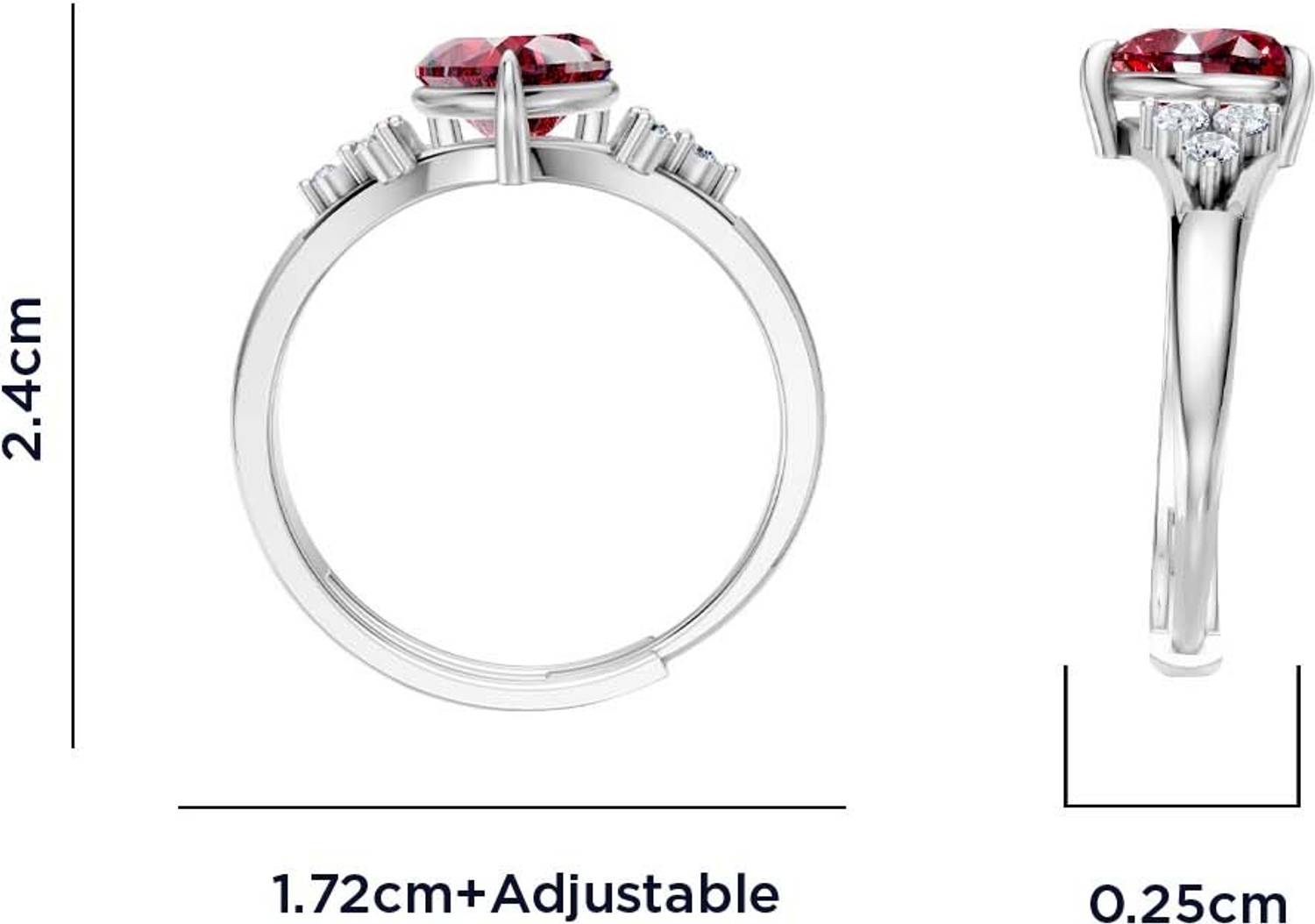 Miss Highness 925 Silver Red Heart Ring - Image 4