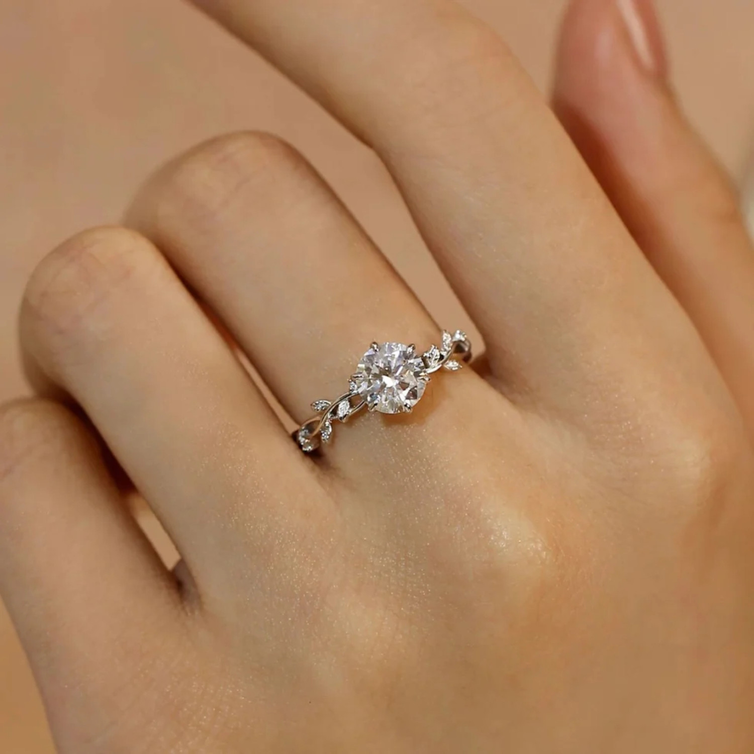 Image of Zarkan Zarkan 925 Hallmark Silver Nature Love Round Cut Ad Ring Sterling Silver Cubic Zirconia Rhodium Plated Ring