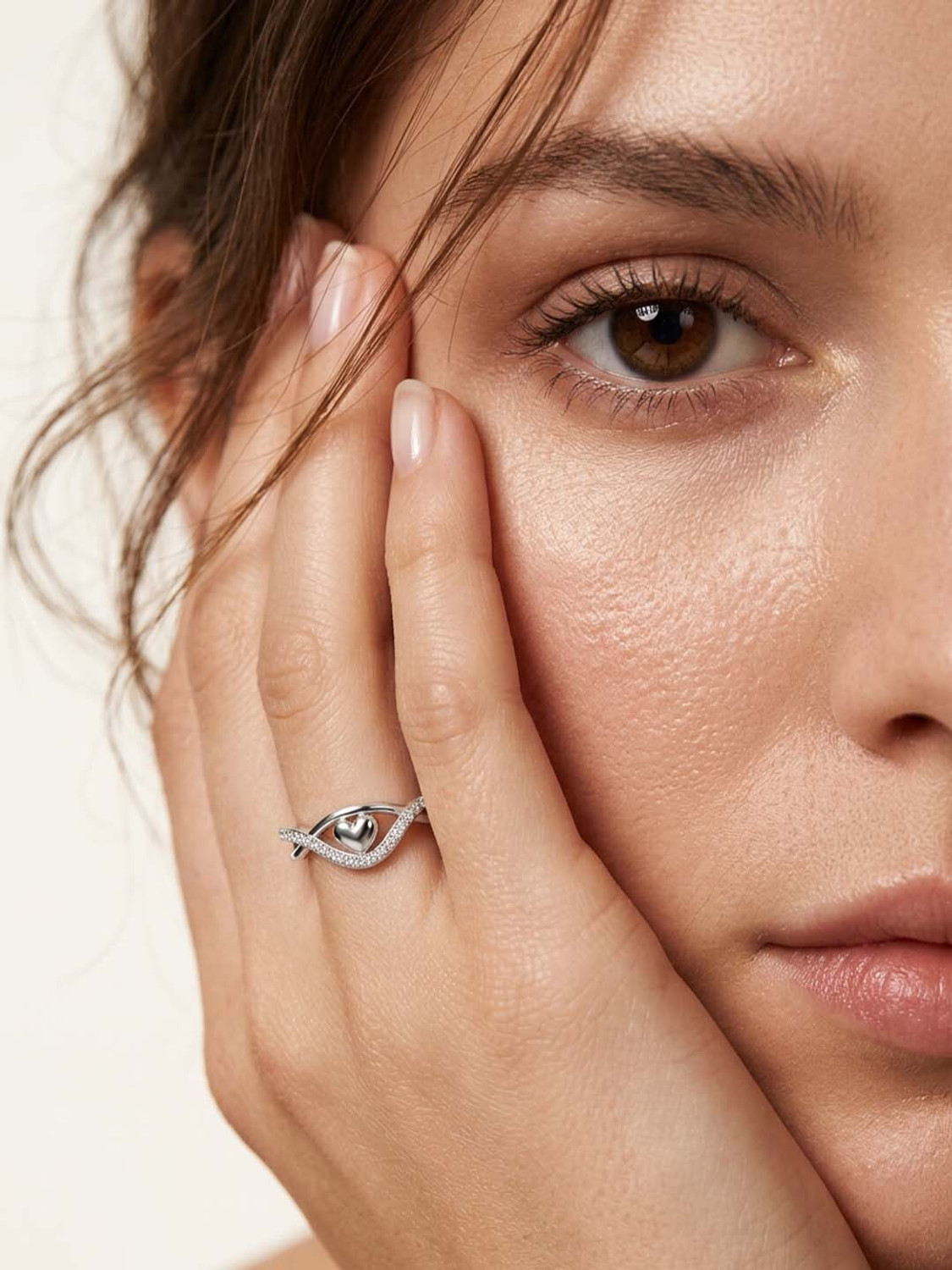Image of Miss Highness 925 Pure Silver Heart Twist Zircon Ring for Women, Adjustable Size, Gift for Her Sterling Silver Cubic Zirconia Rhodium Plated Ring