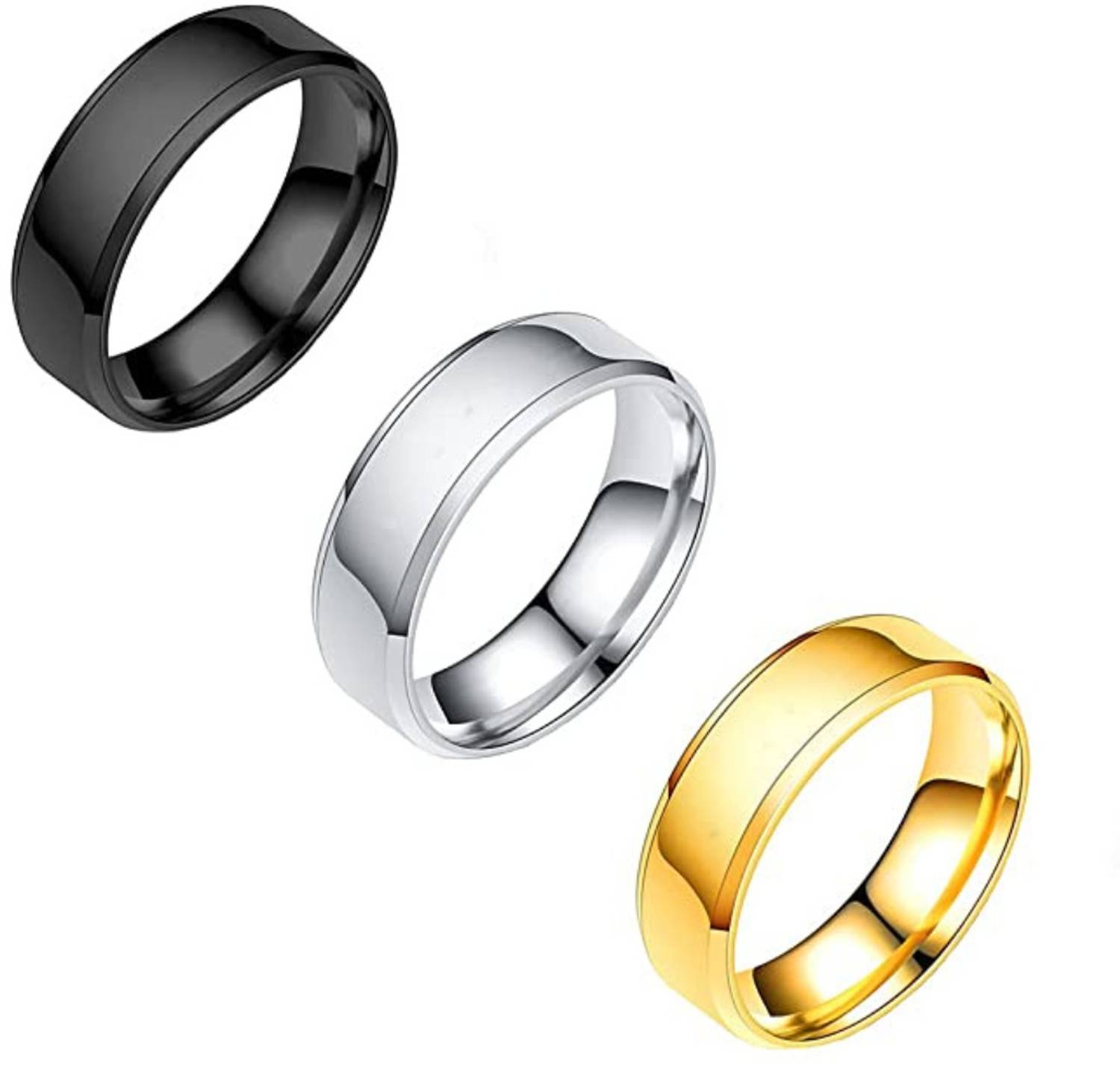 Bellina Unisex Alloy Stylish Silver, Black And Gold Tone Finger Ring Set (Pack Of 3) Alloy Ring Set