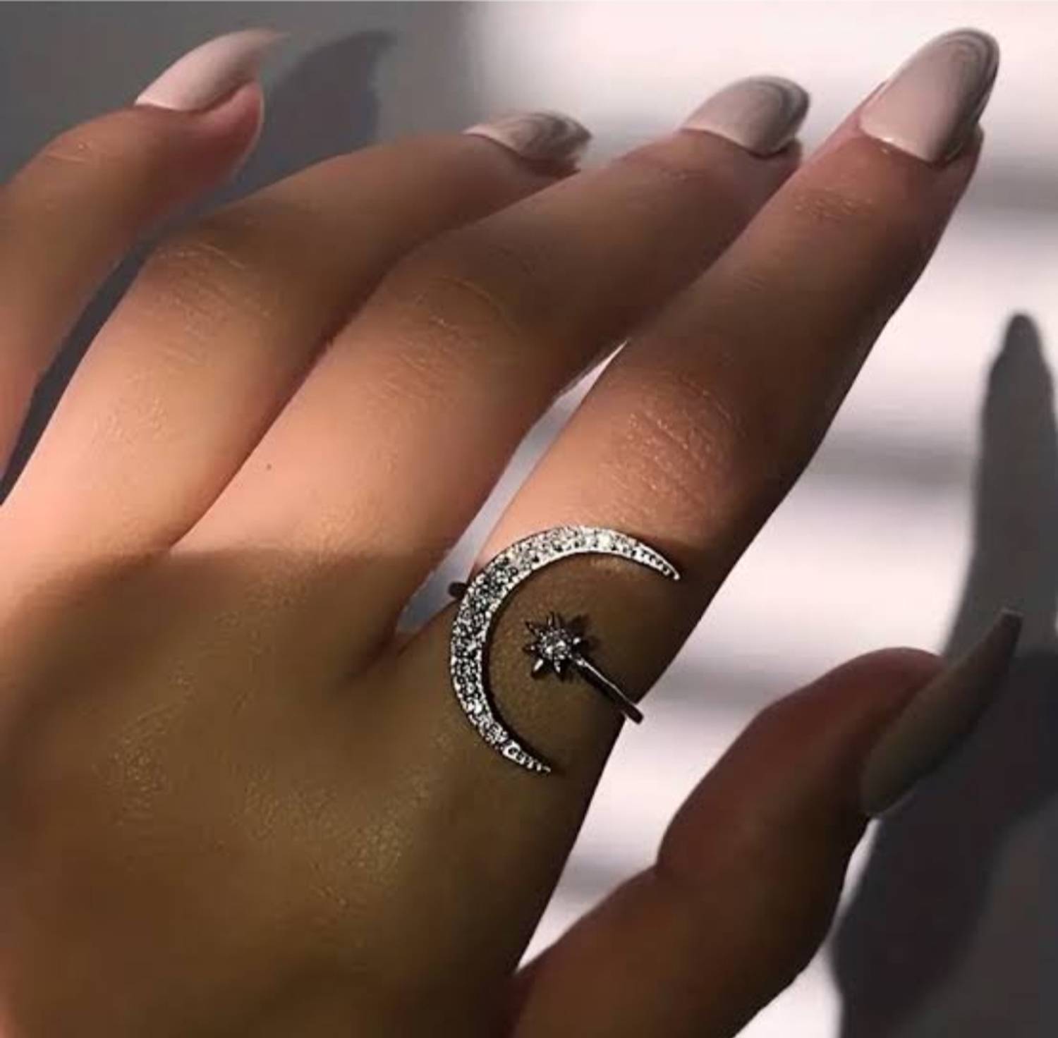 Vipunj Vedansh Enterprises Stylish Silver Plated Moon Star Ring Alloy Cubic Zirconia Sterling Silver Plated Ring