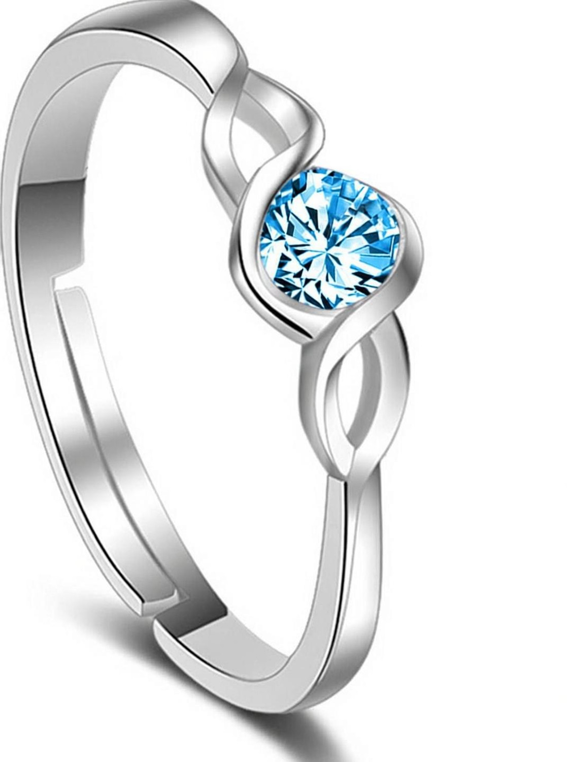 Image of Om Jewells Curvy Solitaire Finger ring Brass Cubic Zirconia Rhodium Plated Ring