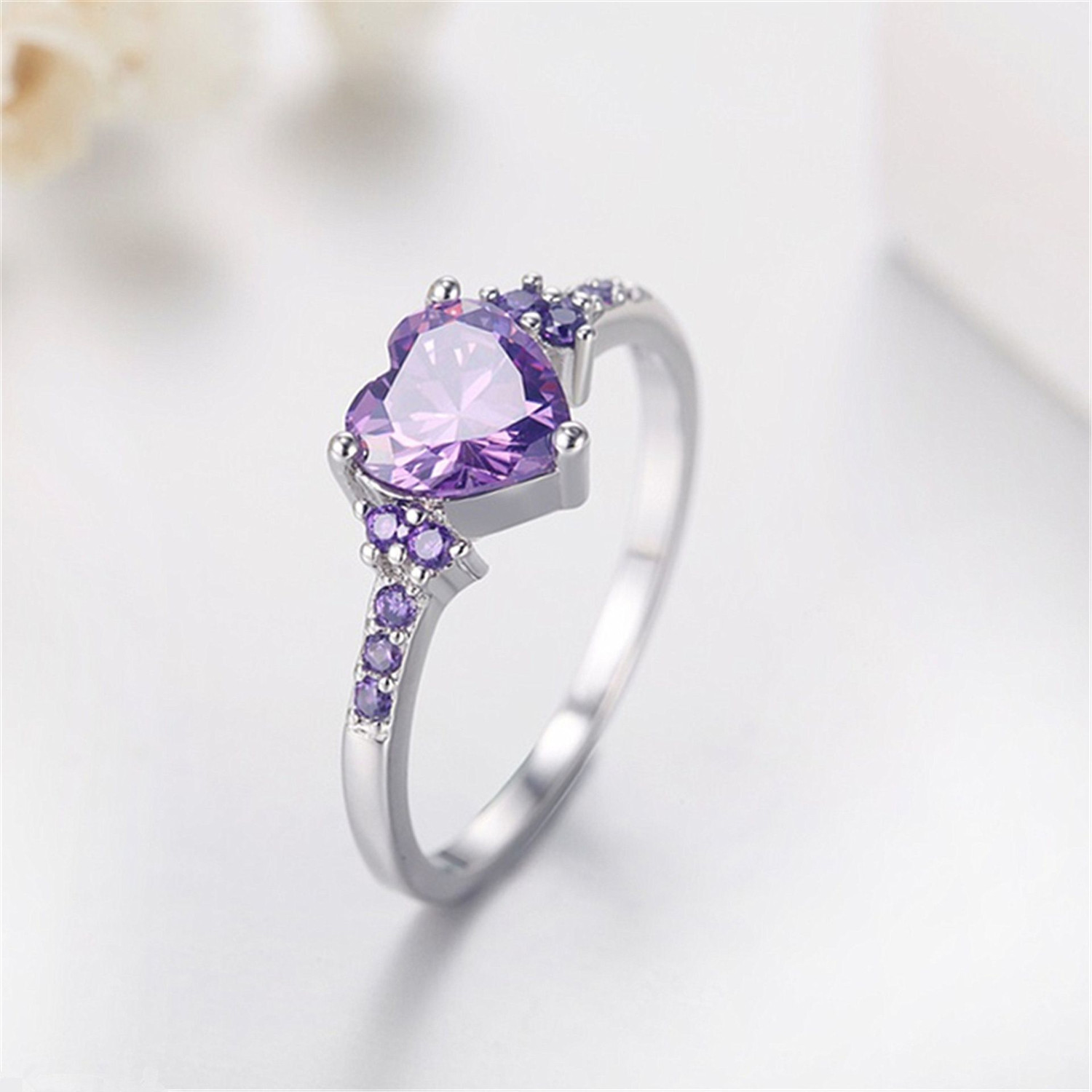 Image of MYKI Purple Heart Ring For Women & Girls Stainless Steel Cubic Zirconia Silver Plated Ring