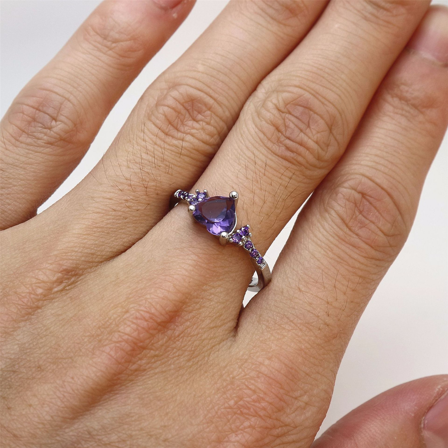 Image of MYKI Purple Heart Ring For Women & Girls Stainless Steel Cubic Zirconia Silver Plated Ring