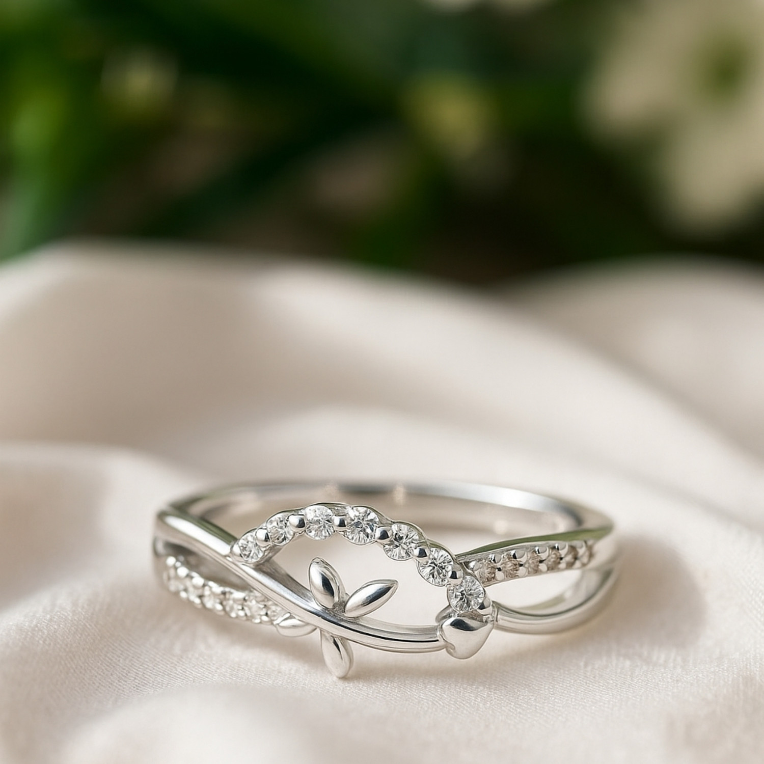 Image of Zarkan Zarkan 925 Hallmark The Butterfly Flow Silver Adjustable Ring Sterling Silver Cubic Zirconia Rhodium Plated Ring