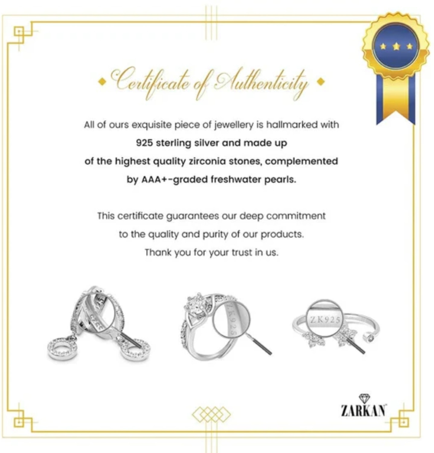 Image of Zarkan Zarkan 925 Hallmark Silver Nature Love Round Cut Ad Ring Sterling Silver Cubic Zirconia Rhodium Plated Ring