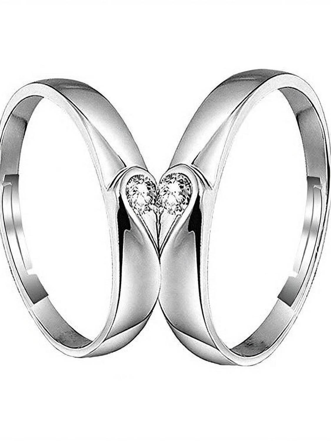 VIANSH New Couple Lovers Heart Love You Jewelry (2 pieces - his and her) Stainless Steel Platinum, Silver Plated Ring Set