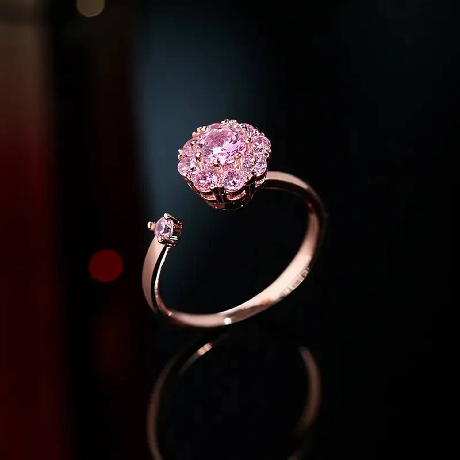 artrue Adjustable Pink Gold Plated Latest Design Rotating Ring for Womens and Girls Alloy Crystal Brass Plated Ring