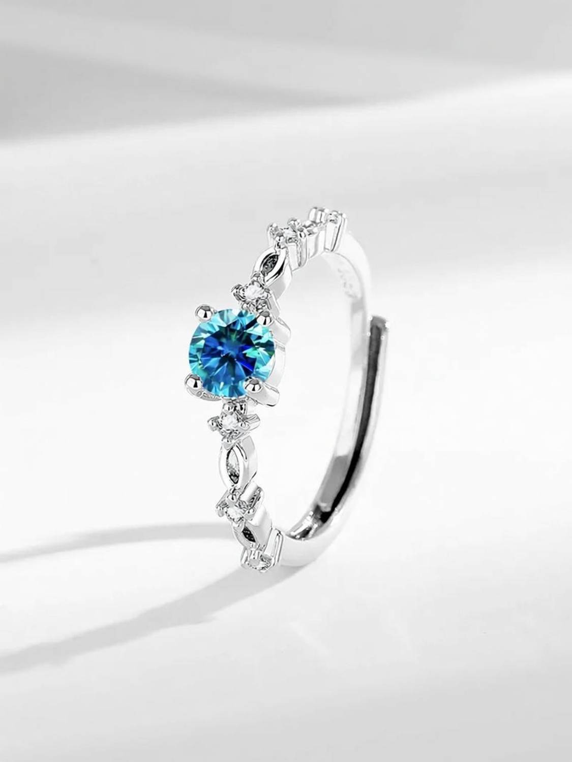 BRIXTAA Silver Finish Round Cut Colorful Zirconia Adjustable Blue Ring Stainless Steel Zircon Silver Plated Ring