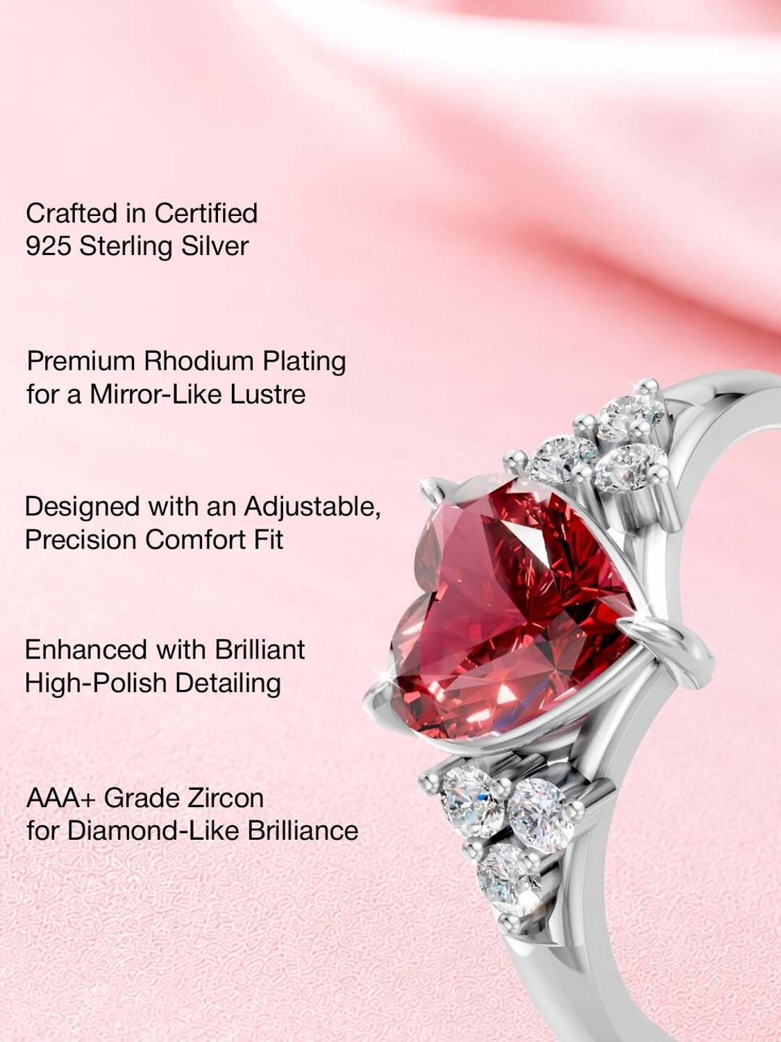 Miss Highness 925 Silver Red Heart Ring - Image 2
