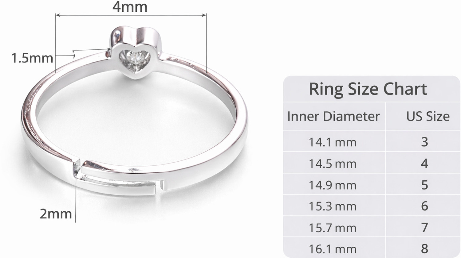 Image of Tanishee- The Real Jewels Heart Shape Ring Stainless Steel, Stone Zircon Silver Plated Ring