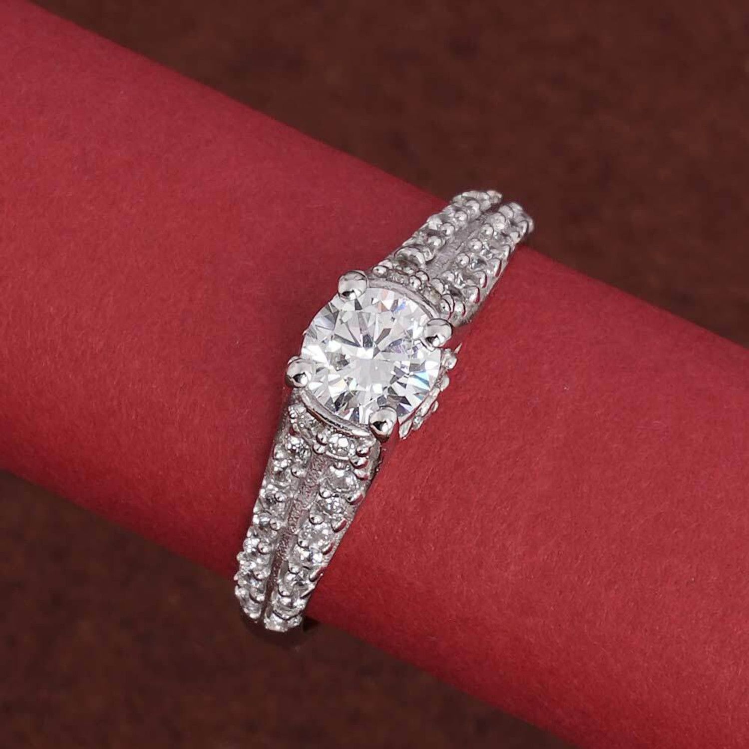 Image of PALMONAS PALMONAS 925 Sterling Silver Crimson Love 925 Silver Ring for Womens Sterling Silver Cubic Zirconia Rhodium Plated Ring