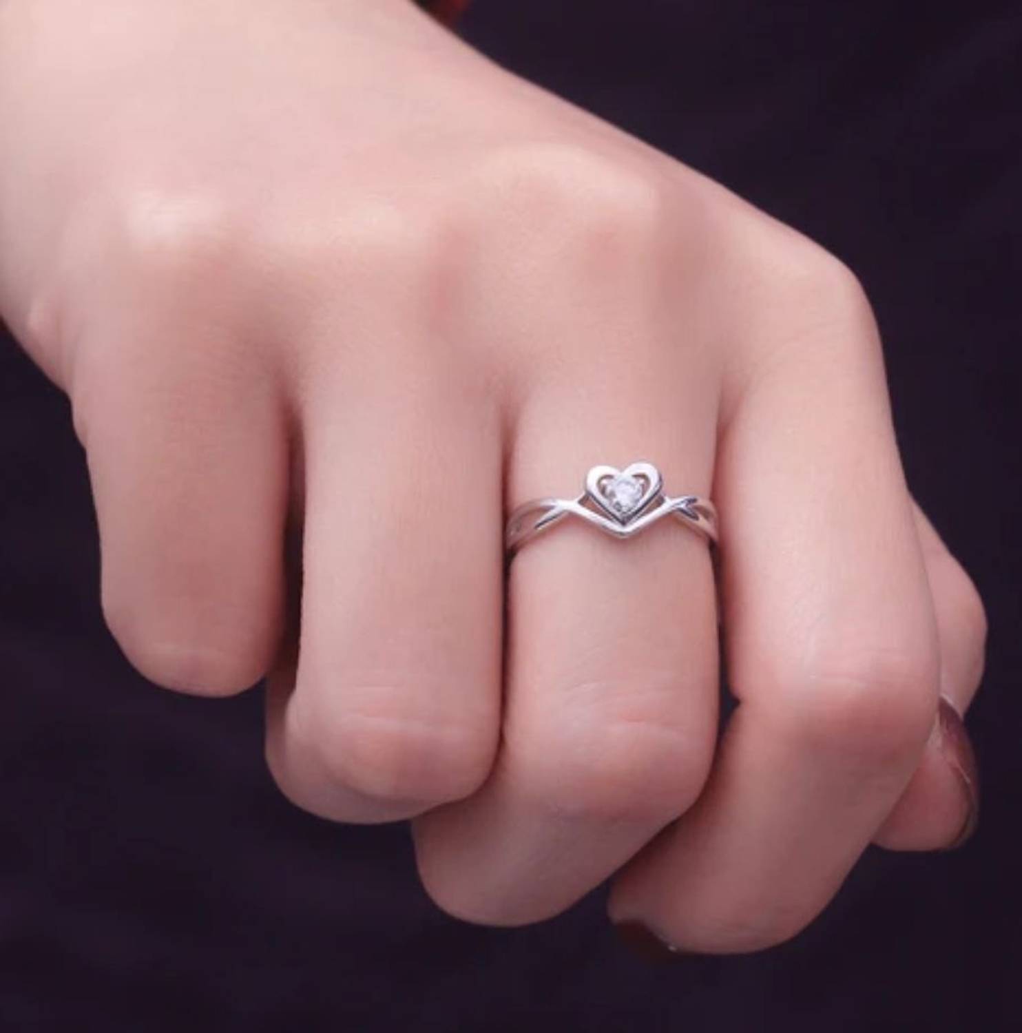 Devora Sizzling Solitaire Adjustable Heart Ring - Image 3