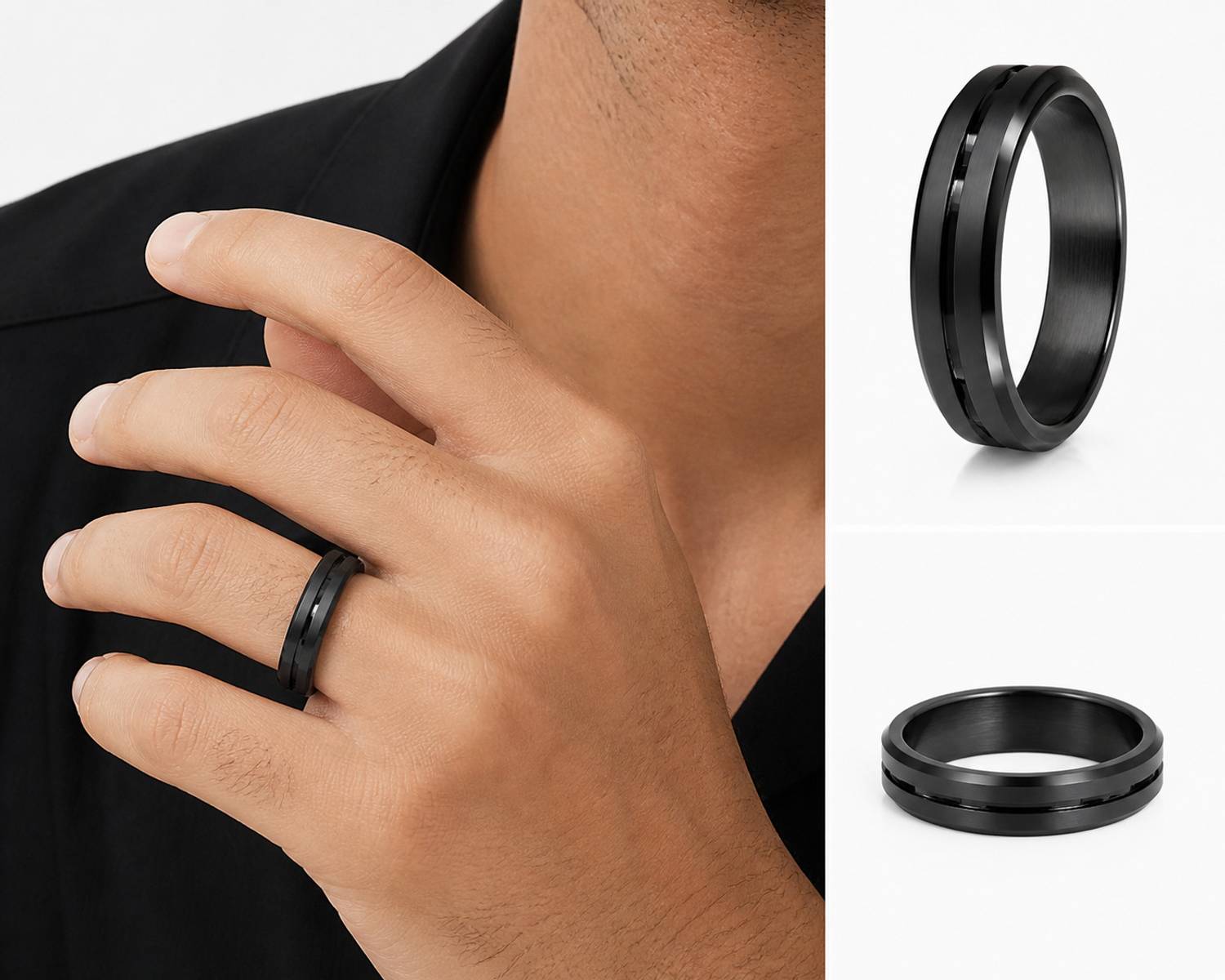 Bhasin Obsidian Edge Matte Black Ring - Image 2