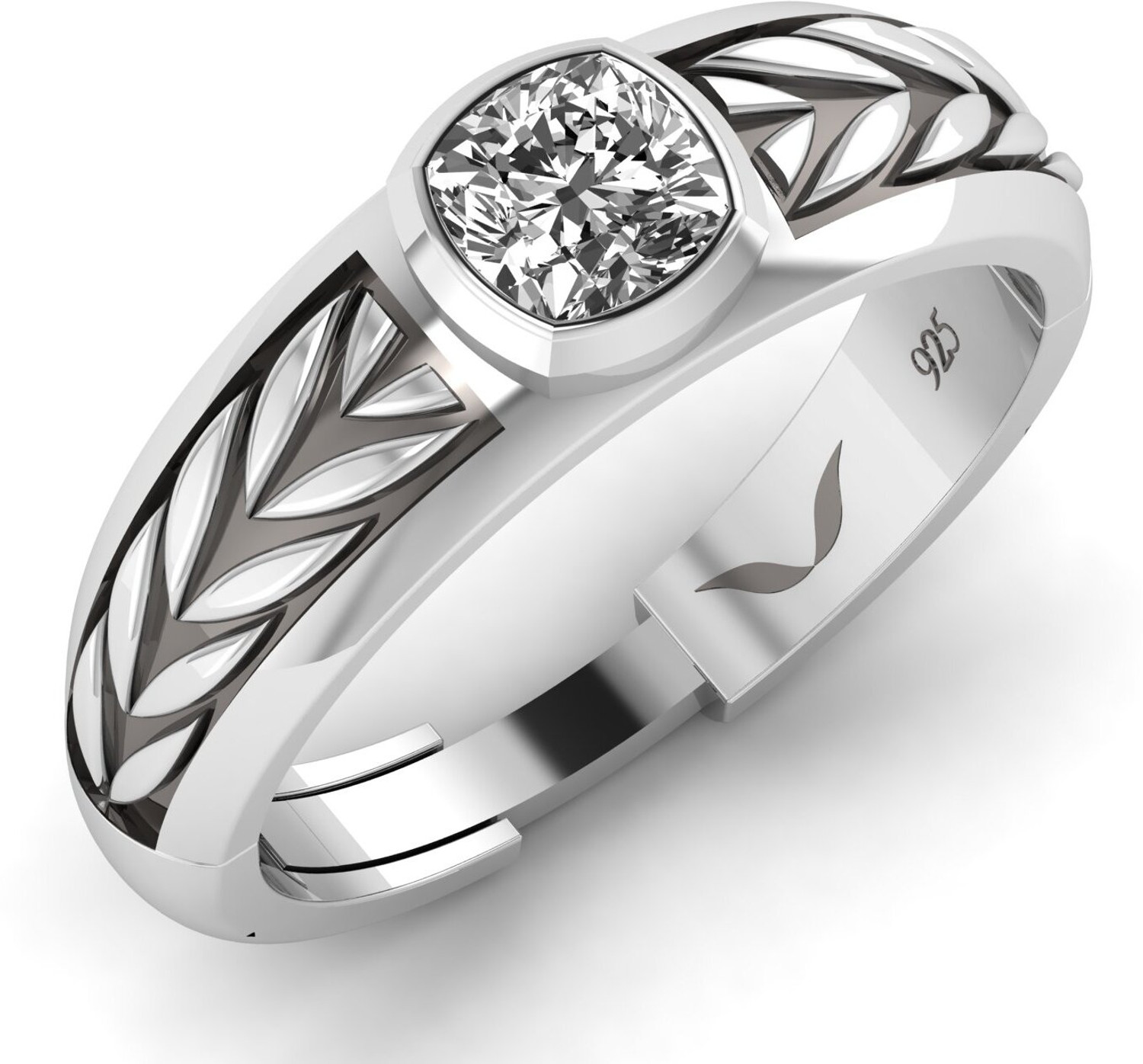 Image of Vitra Jewellery White American Diamond Ring, Pure Silver 925 Adjustable Band Ring For Men /Boys Silver Zircon Rhodium Plated Ring