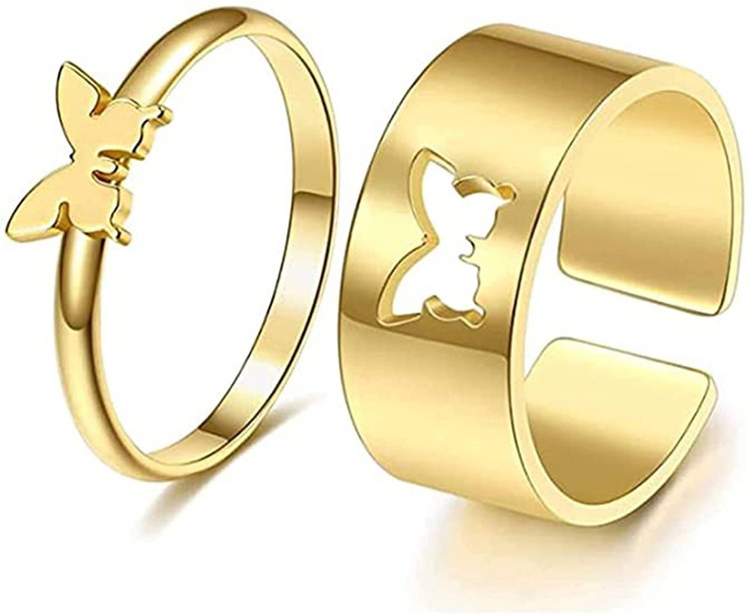 Aarohi Gold Plated Brass Fluttering Butterfly Adjustable Couple Ring Combo Brass Ring Set