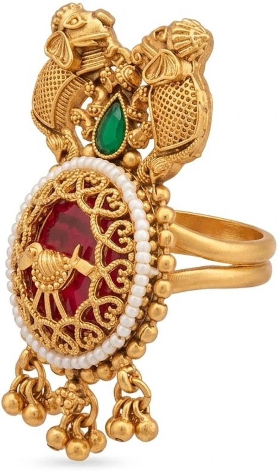 Image of Rajasthani shringar Women's Copper Elephant Design Red Stone Kashmiri ring Copper Gold Plated Ring