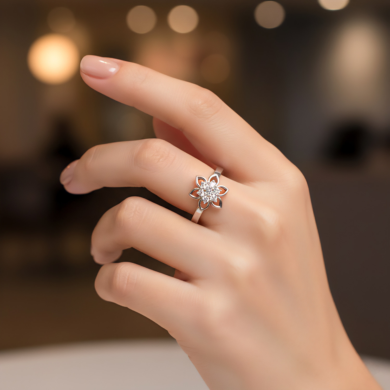 Image of SH24K Pure 925 Sterling Silver Ring For Woman | Adjustable Rhodium Plated Ring | Sterling Silver Cubic Zirconia Rhodium Plated Ring