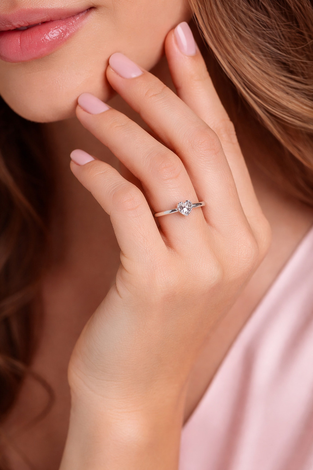 Image of Tanishee- The Real Jewels Heart Shape Ring Stainless Steel, Stone Zircon Silver Plated Ring