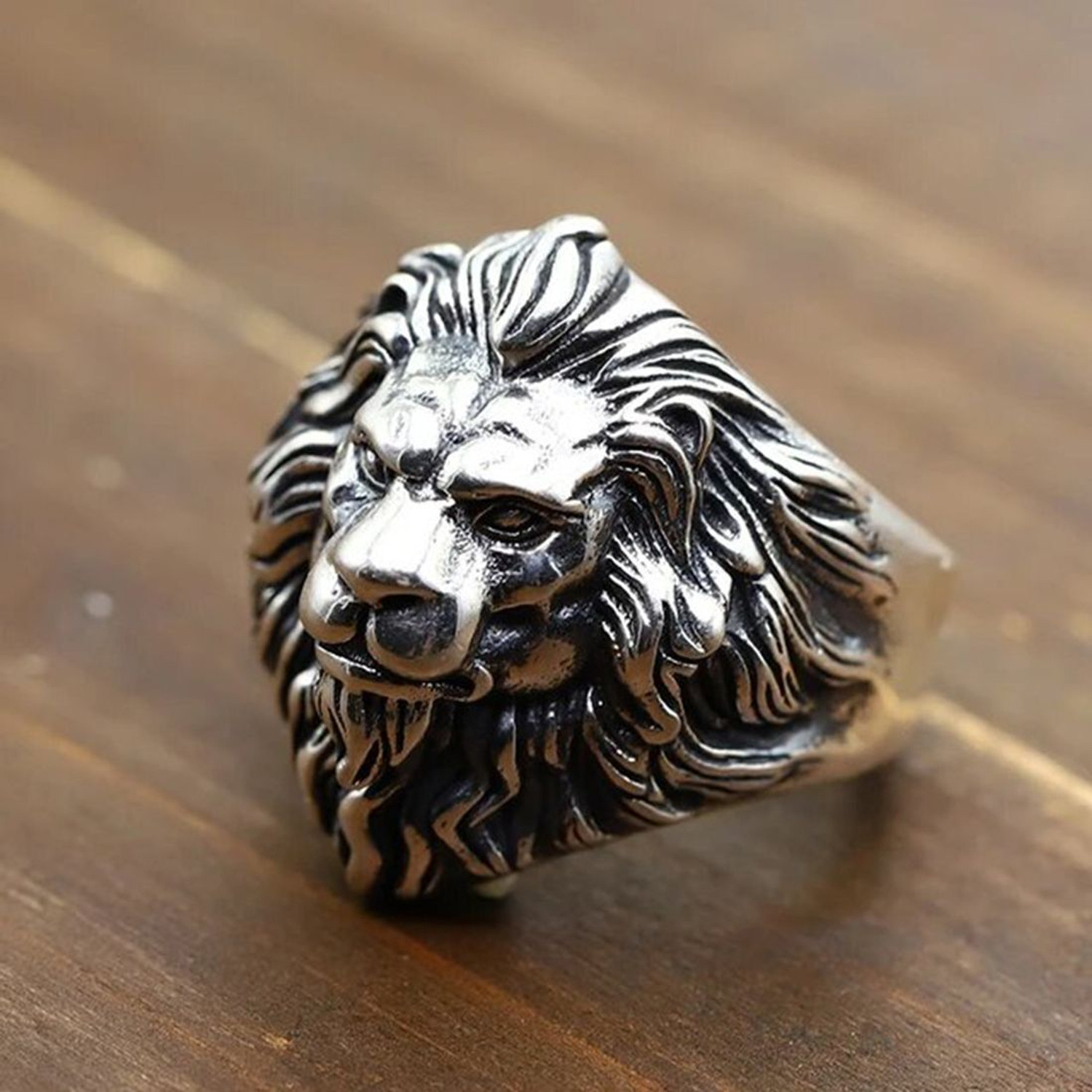 Image of SAIIZEN Stainless Steel Silver plated Free Size Lion Face Ring For Men & Boy Finger Ring Stainless Steel Silver Plated Ring