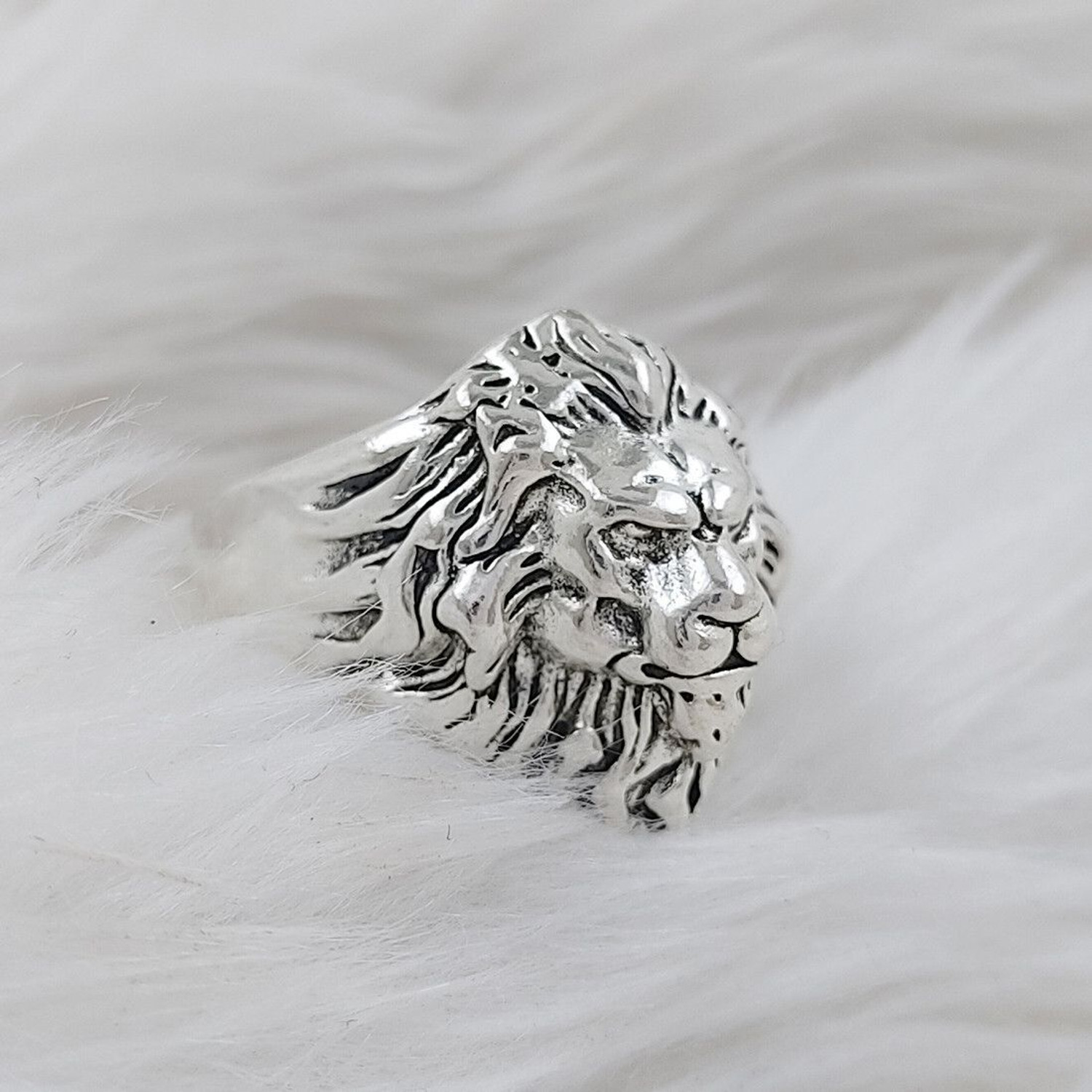 Image of Trinkets Majestic Lion Head 3D Stainless Steel Statement Ring for Men and Boys Stainless Steel Silver Plated Ring