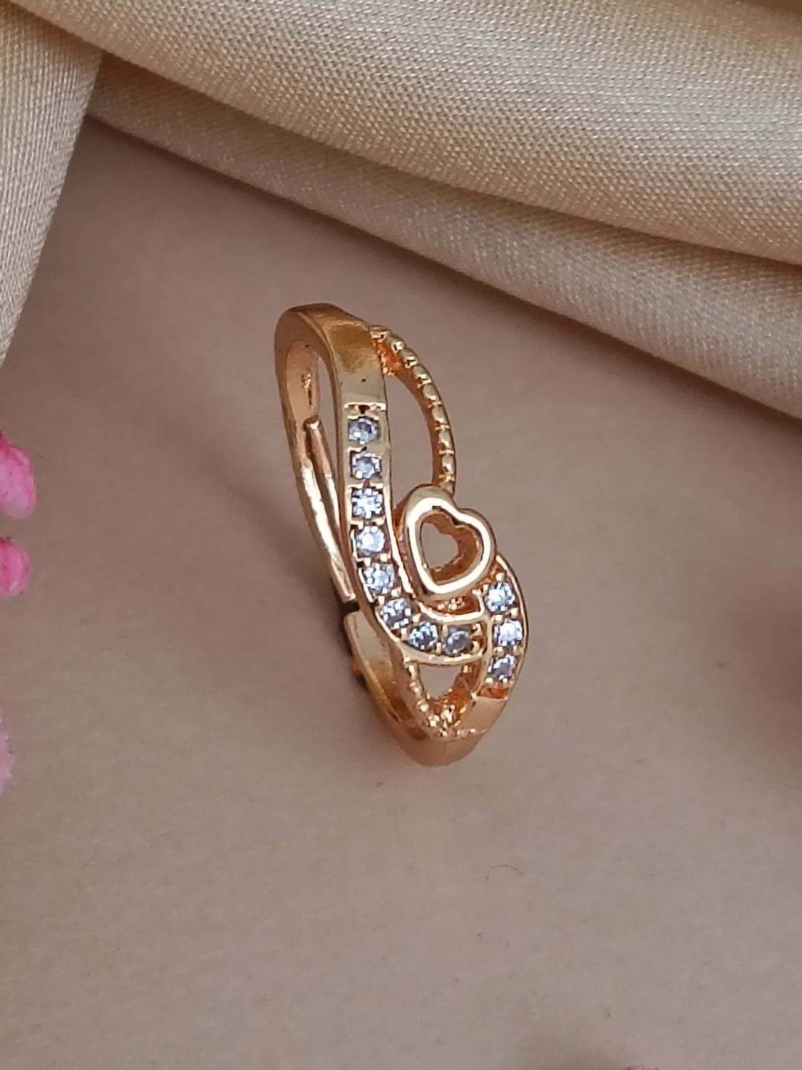 ANOUK Adjustable Floral Design Ring for Women & Girls Brass Diamond Gold Plated Ring