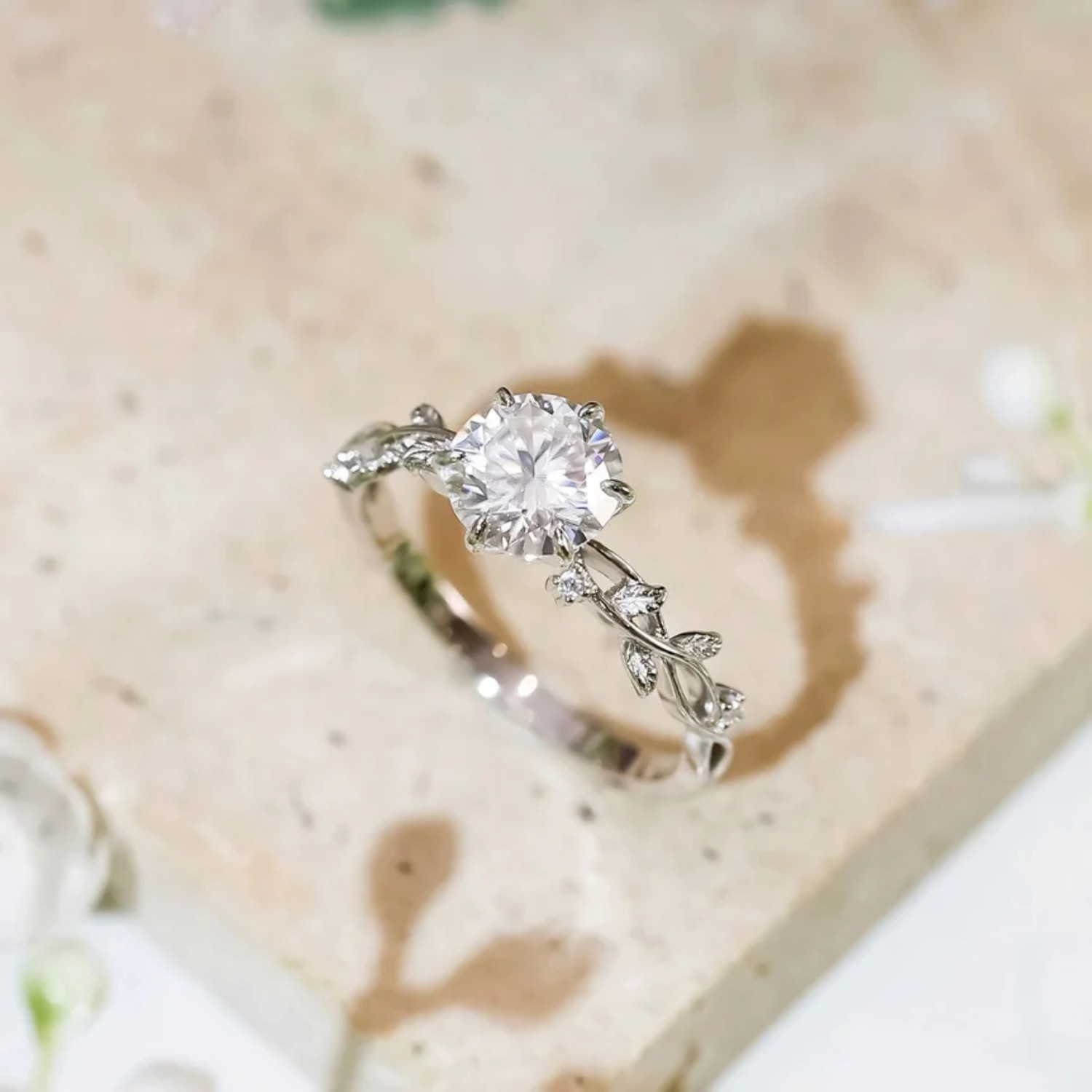 Image of Zarkan Zarkan 925 Hallmark Silver Nature Love Round Cut Ad Ring Sterling Silver Cubic Zirconia Rhodium Plated Ring