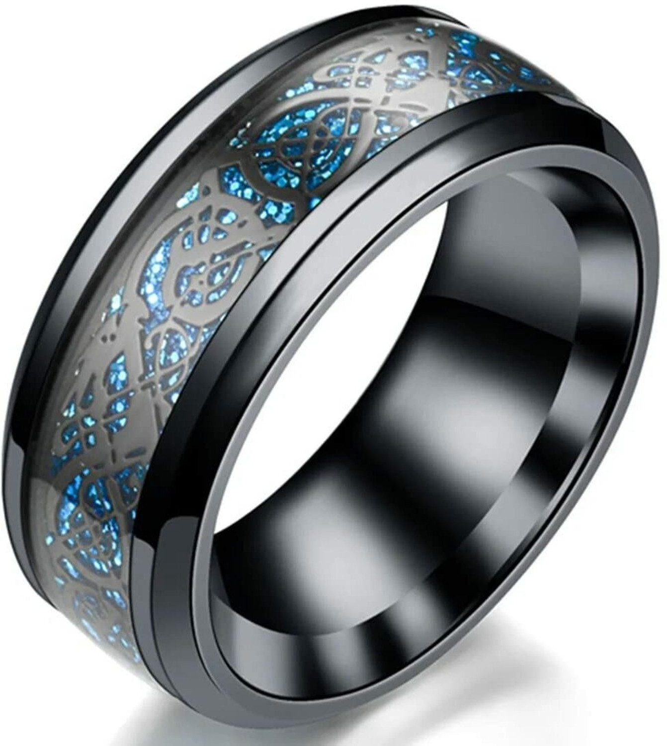 Image of ROOTWAVE Stainess Steel Combo Pack of Silver Spinner with Blue Dragon Ring Tungsten Platinum, Silver, Sterling Silver, Titanium Plated Ring