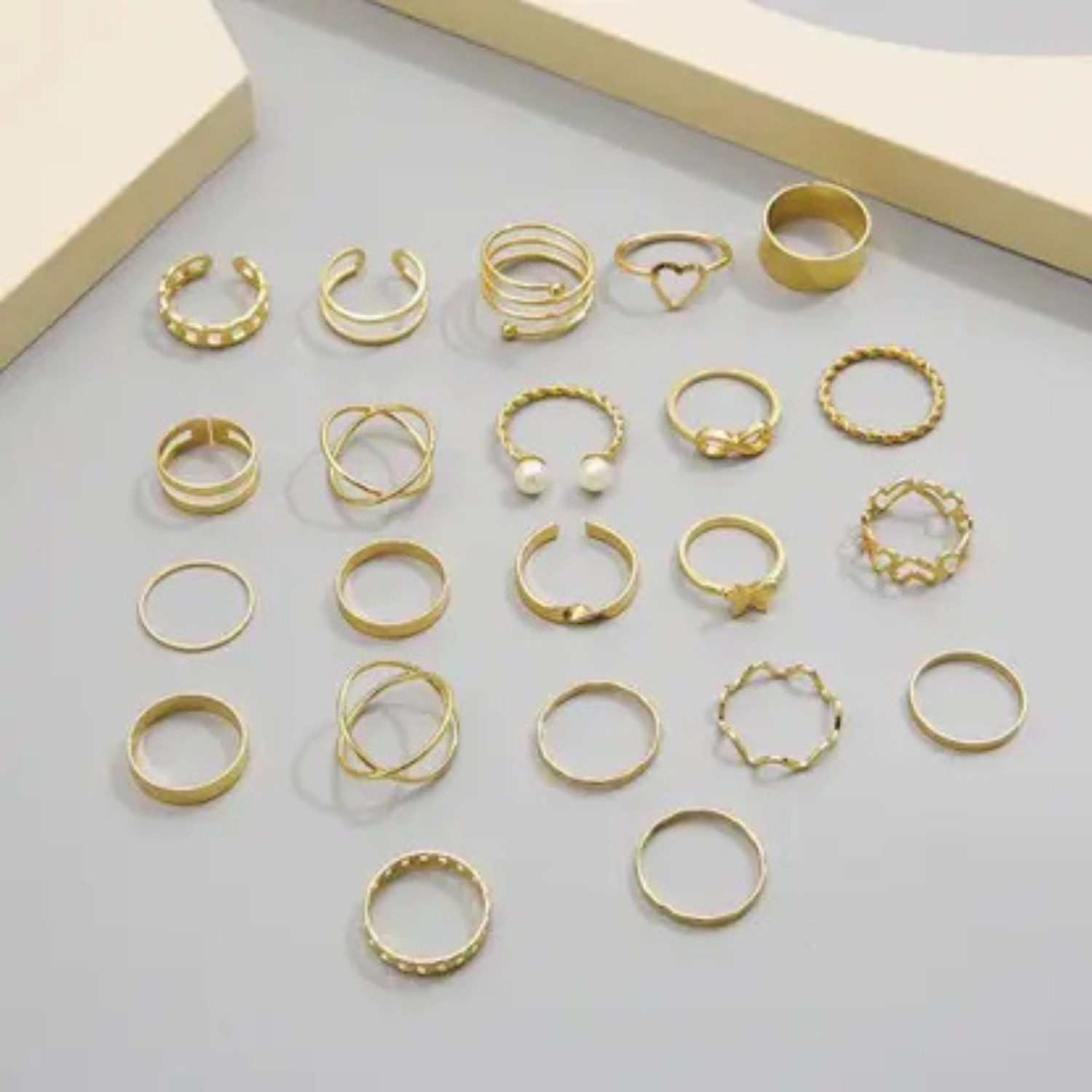 Image of DIADRIM Trendy Gold Plated Adjustable Finger Ring Set for Women & Girls Brass Gold Plated Ring Set