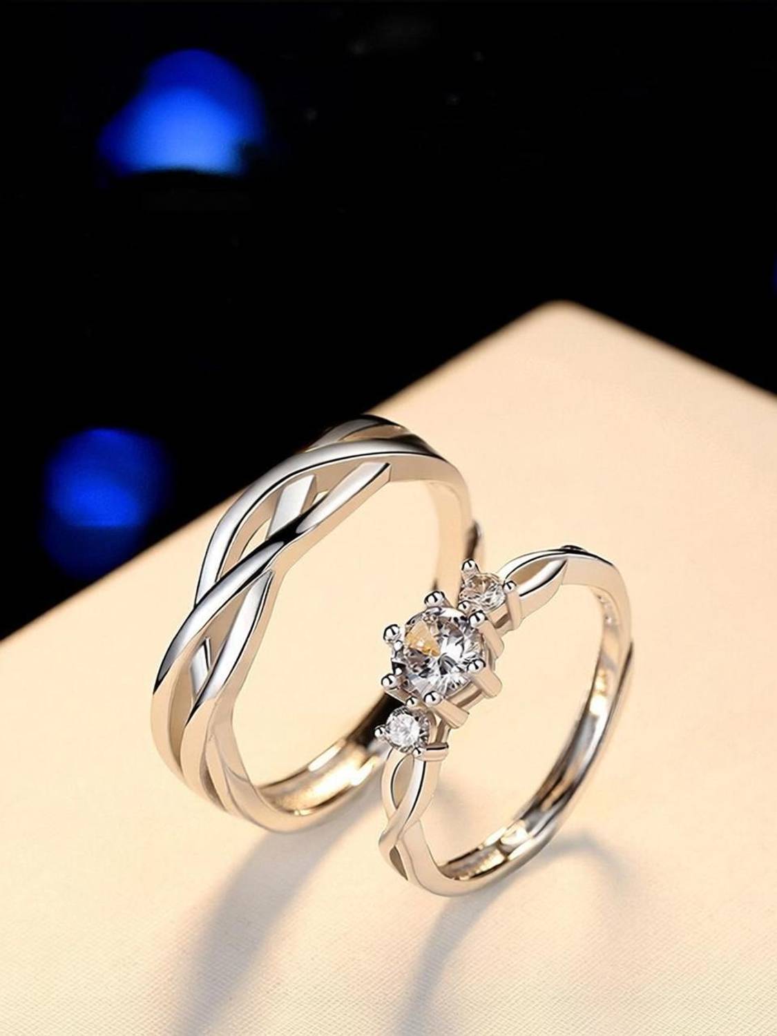 Karishma Kreations AdjustableCoupleRingsComboforloversgiftvaentine Brass, Stainless Steel, Copper, Brass Cubic Zirconia, Diamond Rhodium, Silver Plated Ring Set